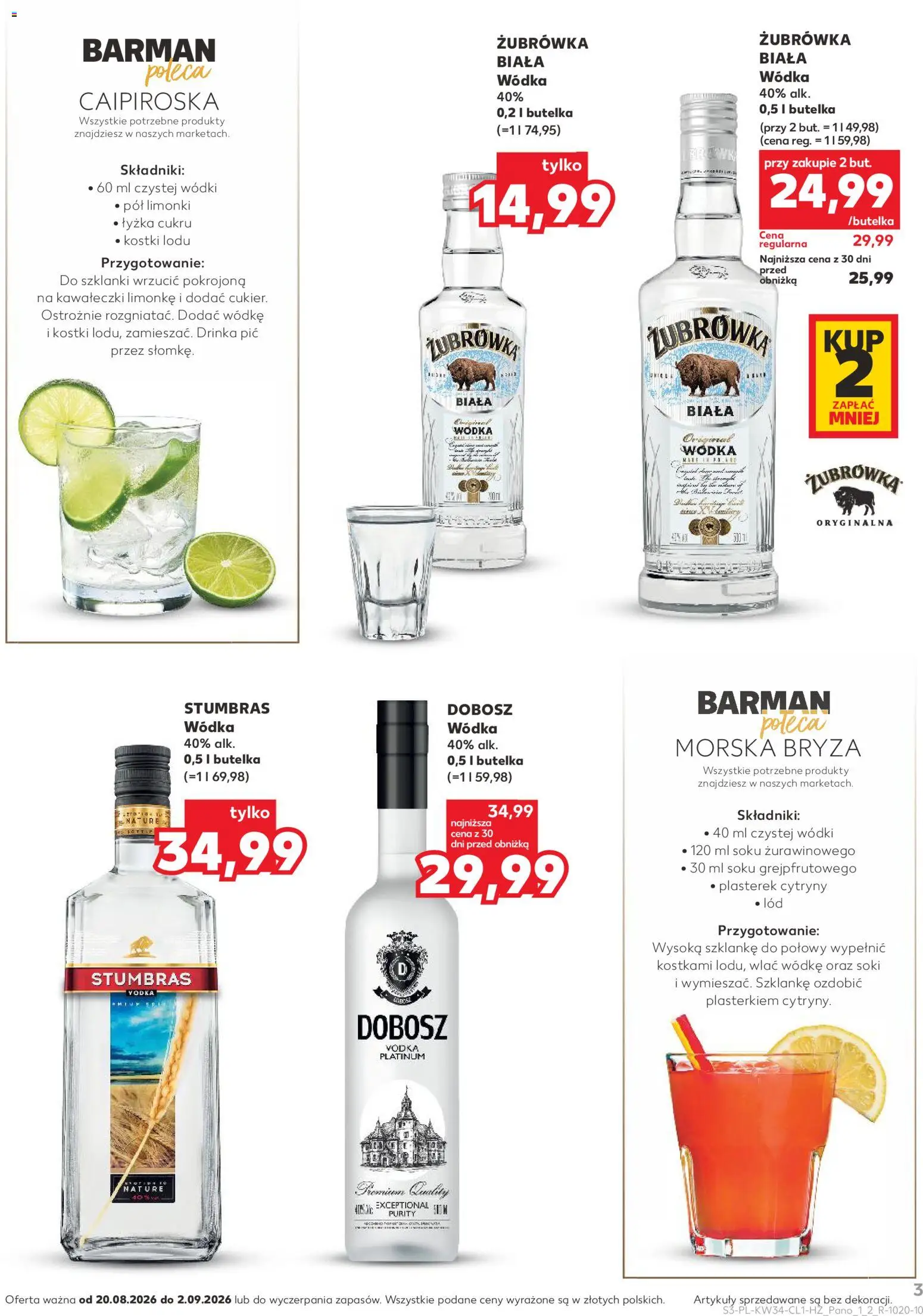 Kaufland Polsko leták - Barek od 20.08.2026 | Strana: 3 | Produkty: Vodka, Zubrowka