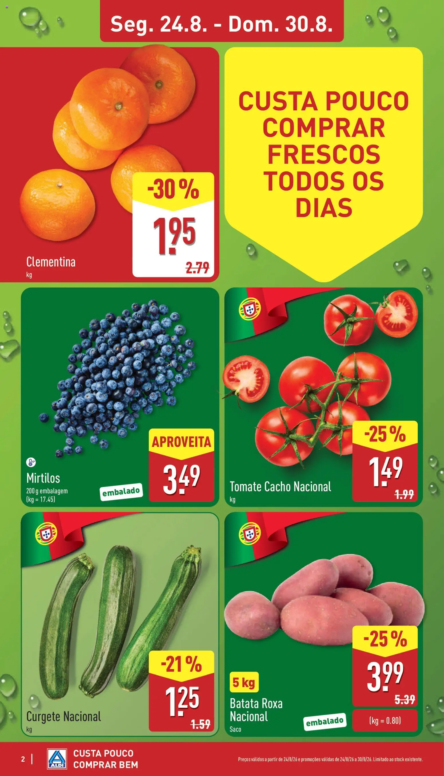 Aldi folheto │ válido de 24/08/2026 | Página: 2 | Produtos: Batata, Saco, Tomate, Mirtilos