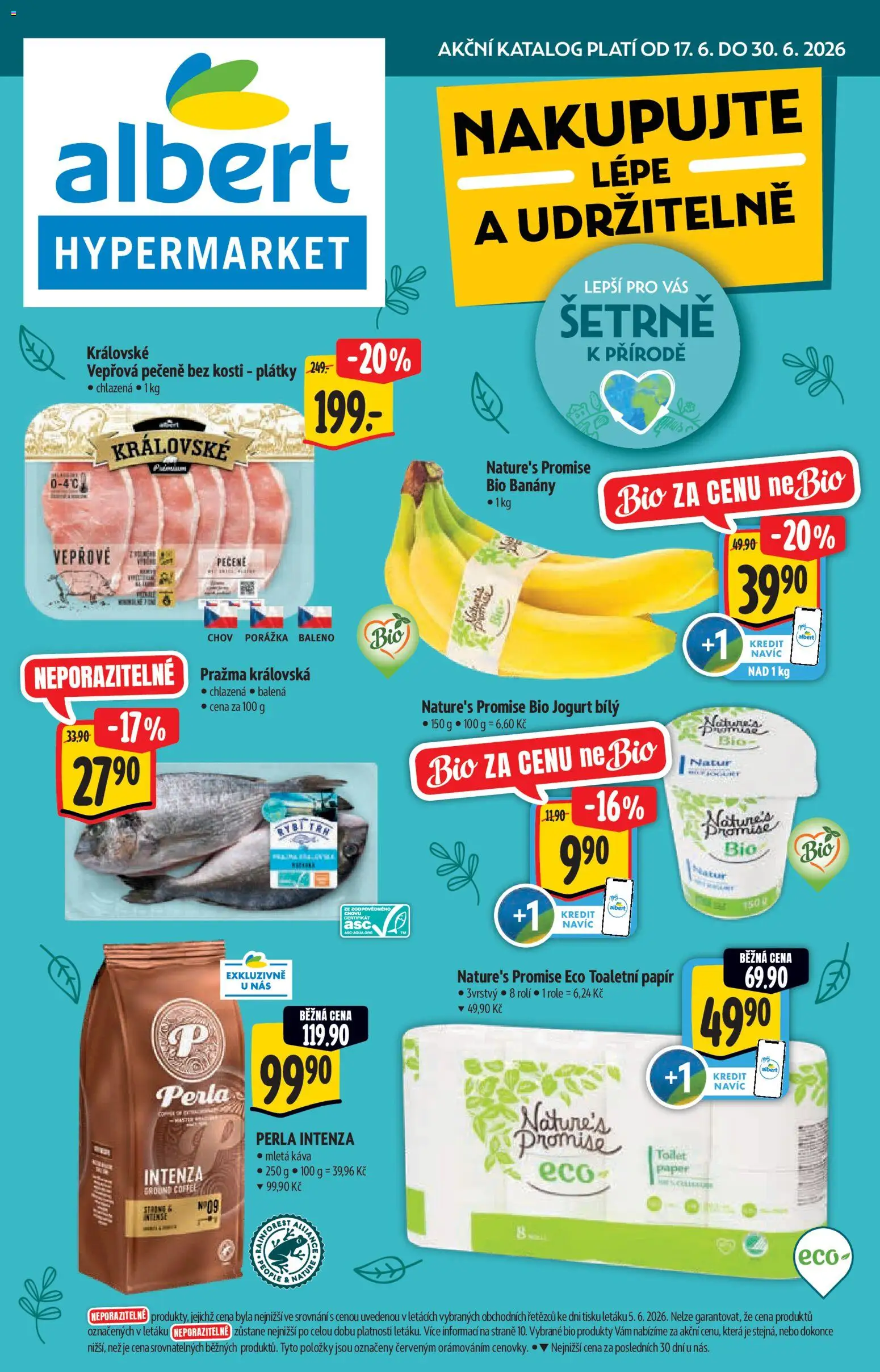Albert katalog - Hypermarket od 17.06.2026 | Strana: 1 | Produkty: Bio jogurt, Káva, Banány, Mletá káva