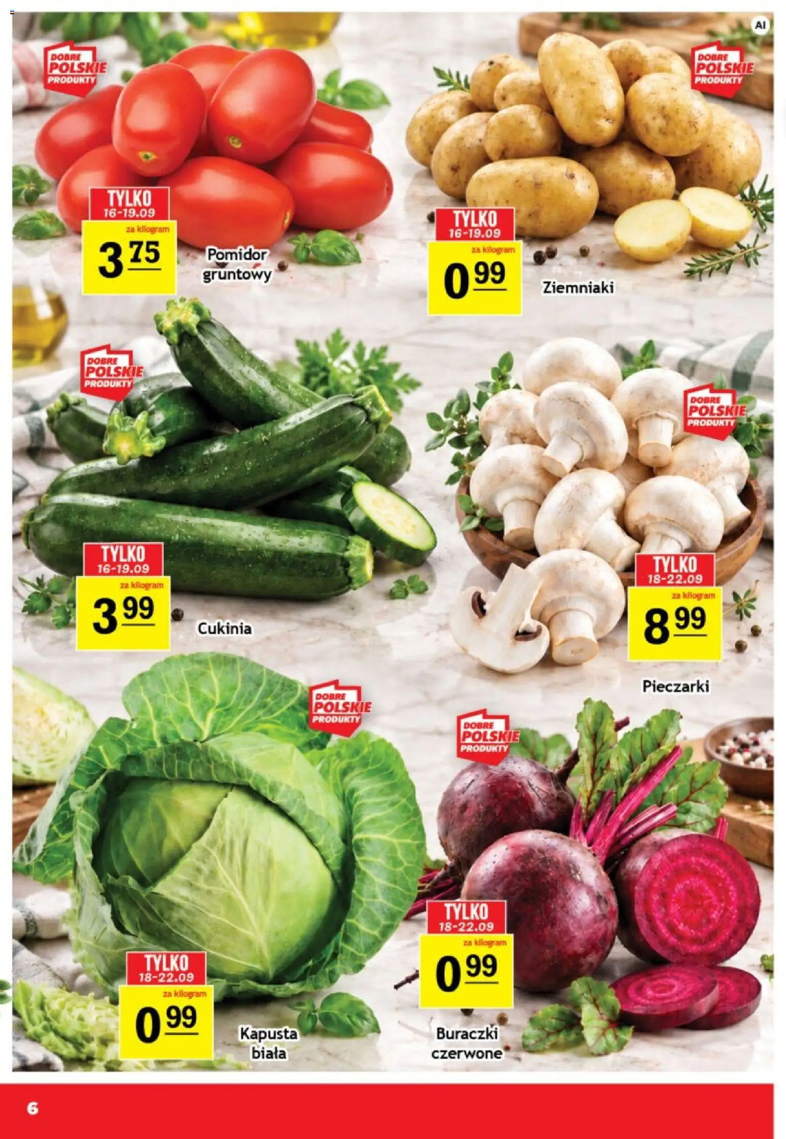 Gram Market gazetka od 16.09.2026 | Strona: 6 | Produkty: Kapusta, Pieczarki, Cukinia, Ziemniaki