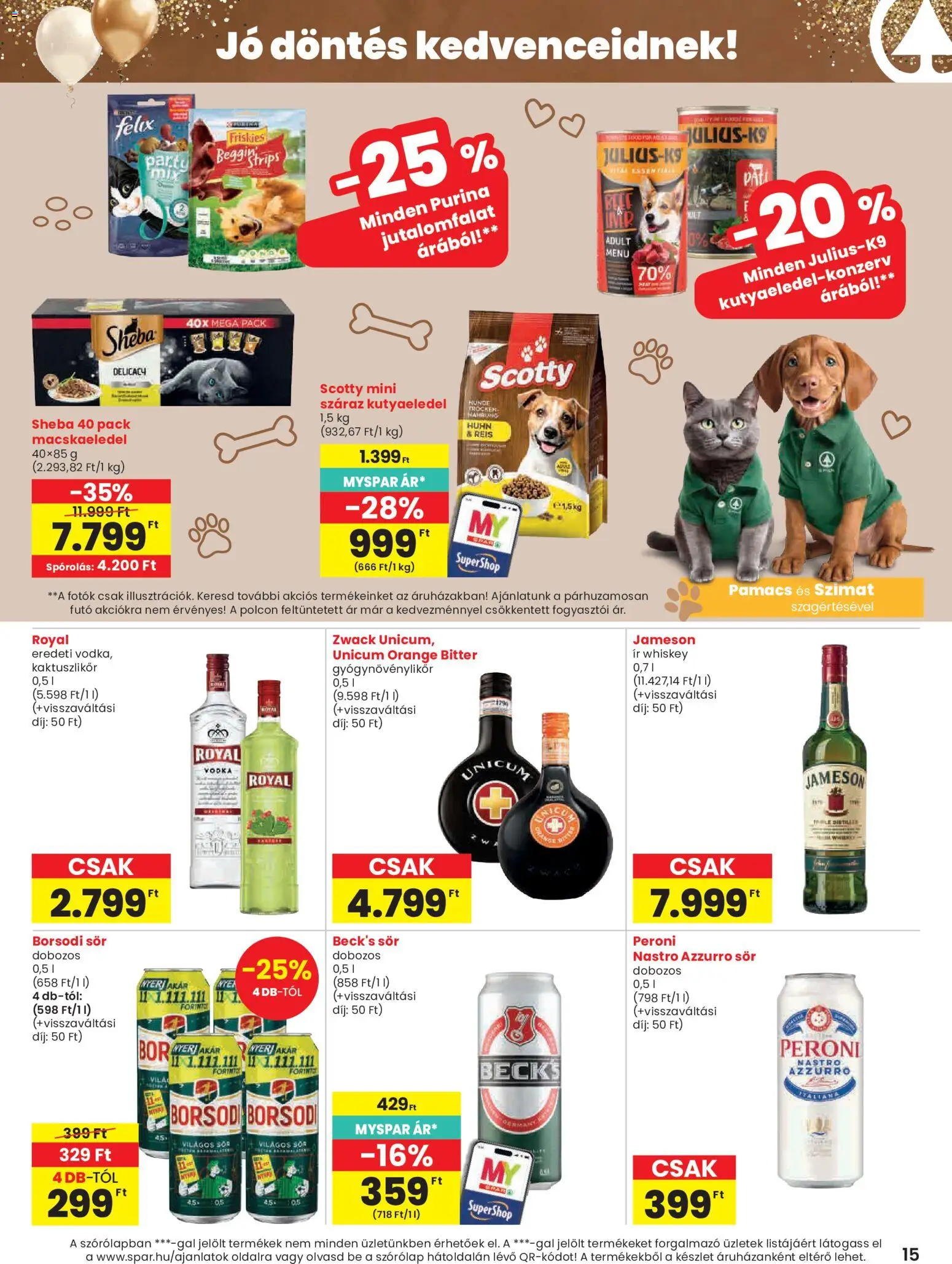 Spar akciós ujság - amely érvényes a következő dátumtól: 2026.07.23. | Oldal: 15 | Termékek: Jutalomfalat, Borsodi, Sör, Beck’s sör