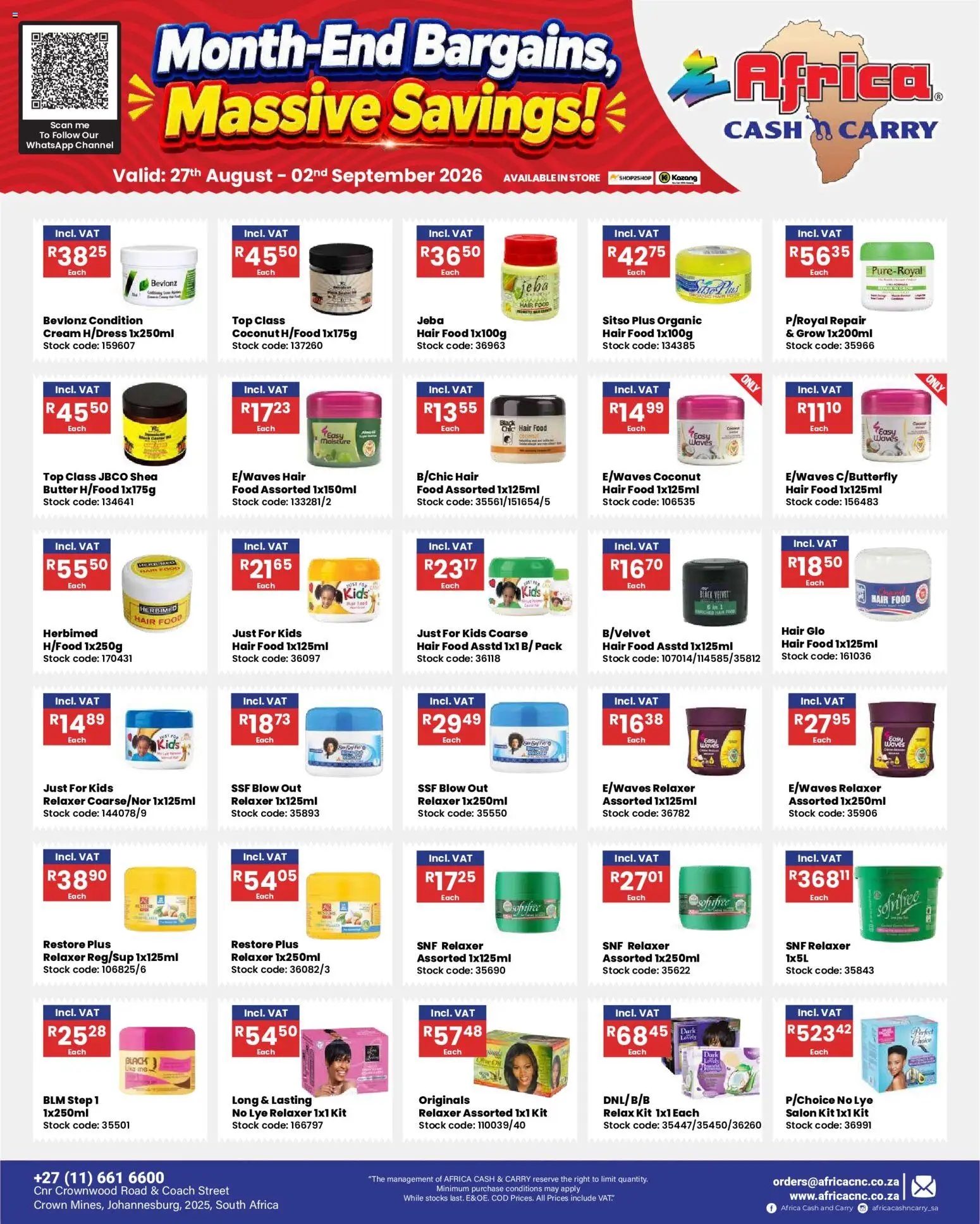 New Africa Cash & Carry catalogue – valid from 27/08/2026 | Page: 3 | Products: Butter, Cream, Stock, Relaxer