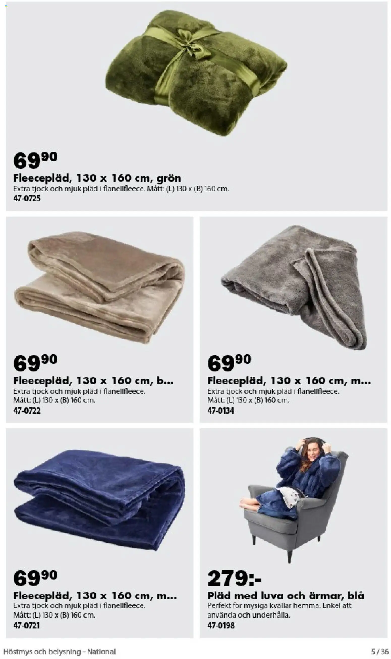 Biltema reklamblad aktuell från 01/09/2026 | Sida: 5 | Produkter: Pläd, Belysning