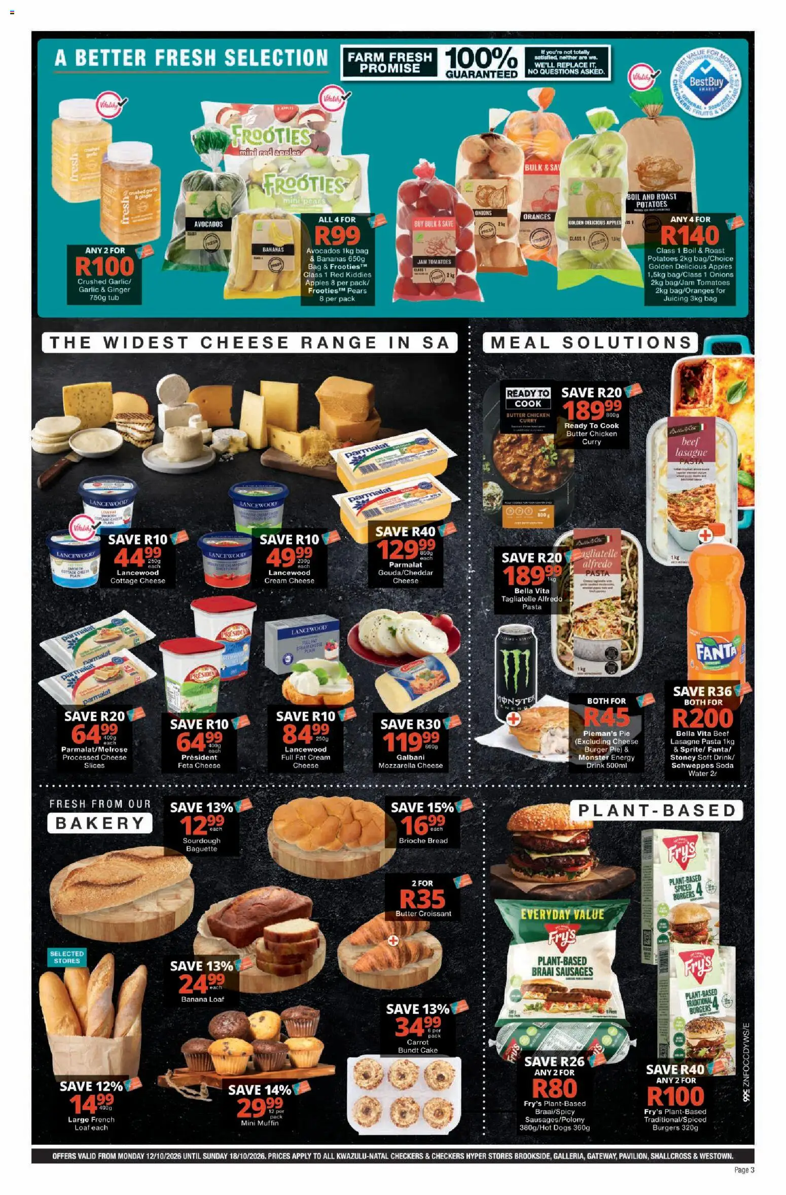 New Checkers catalogue – valid from 12/10/2026 | Page: 3 | Products: Pasta, Potatoes, Feta cheese, Mozzarella