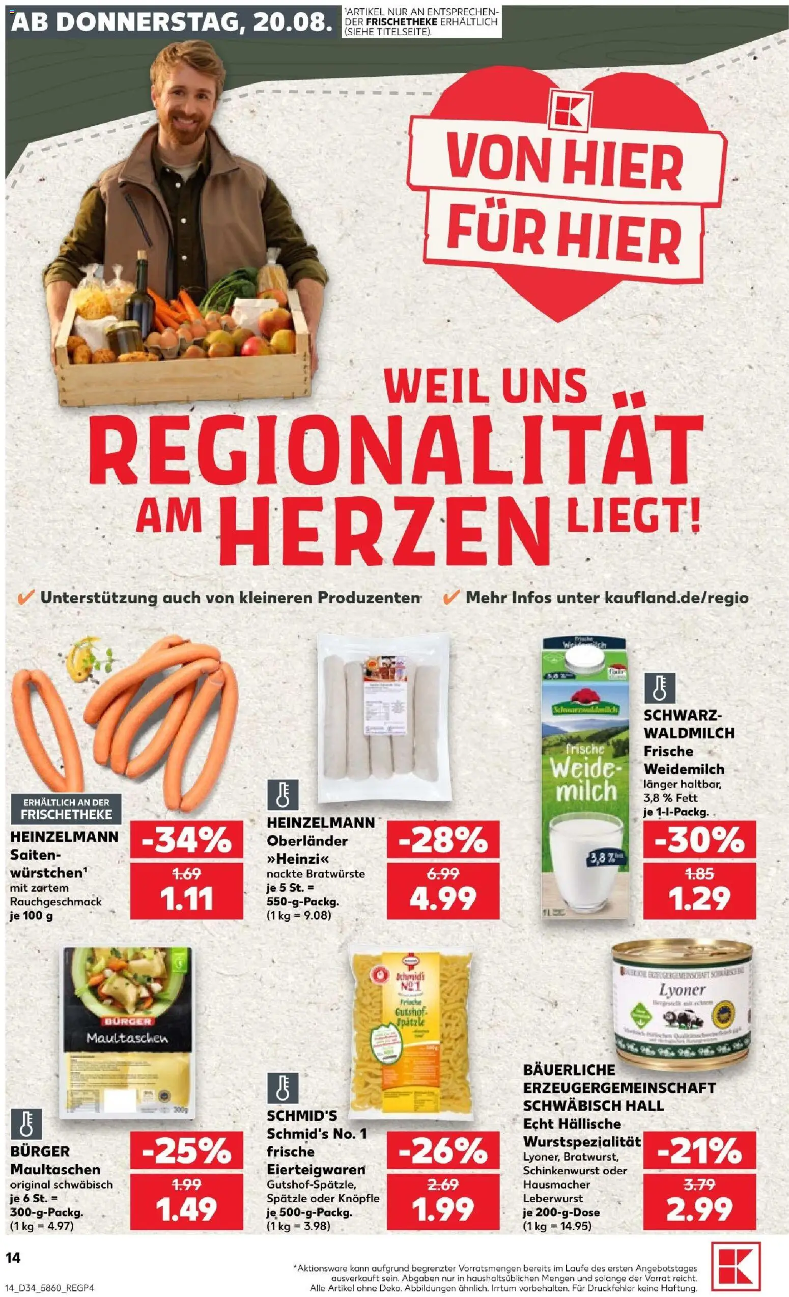 Kaufland Prospekt Stuttgart – gültig ab 20.08.2026 | Seite: 16 | Produkte: Milch, Burger, Maultaschen