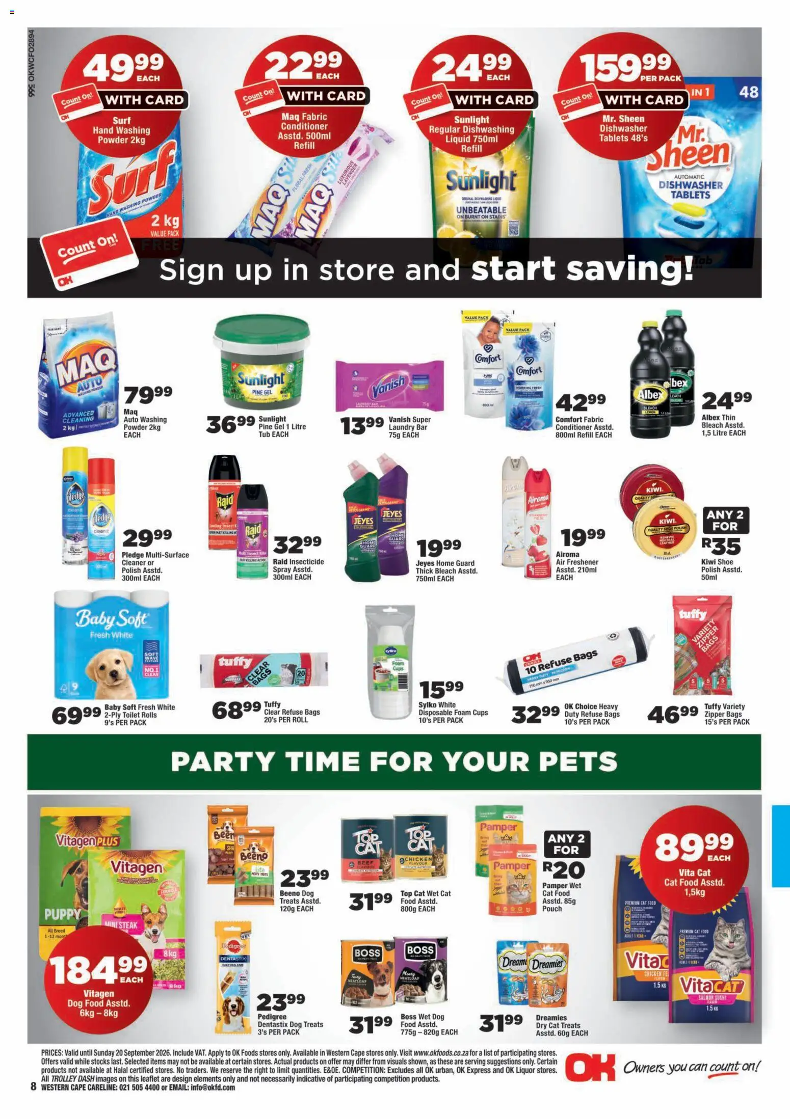 New OK Foods catalogue – valid from 09/09/2026 | Page: 8 | Products: Powder, Conditioner, Washing powder, Dog food