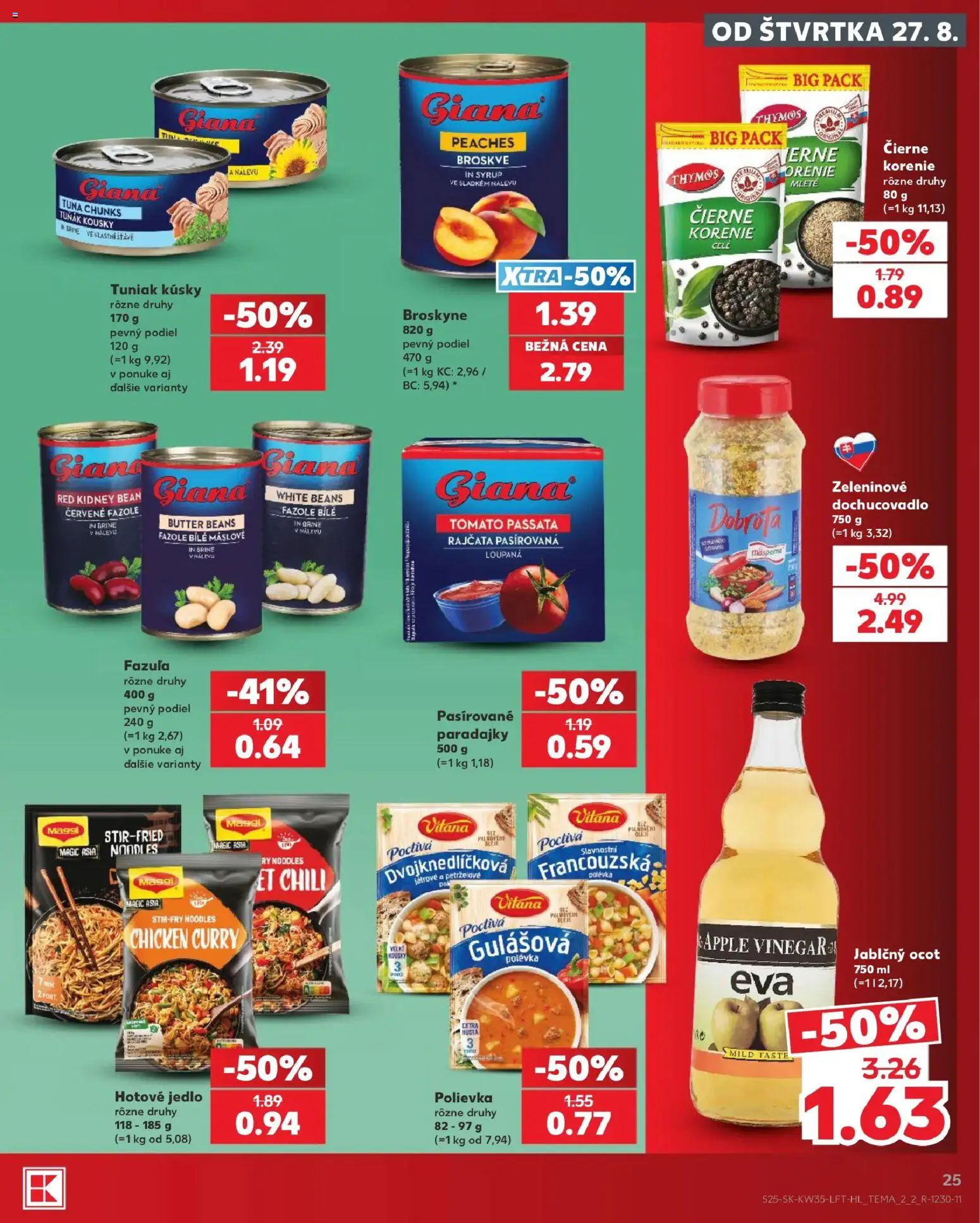 Nové Kaufland akcie – leták je platný od 27.08.2026 | Strana: 25 | Produkty: Fazuľa, Apple, Korenie, Jablčný ocot