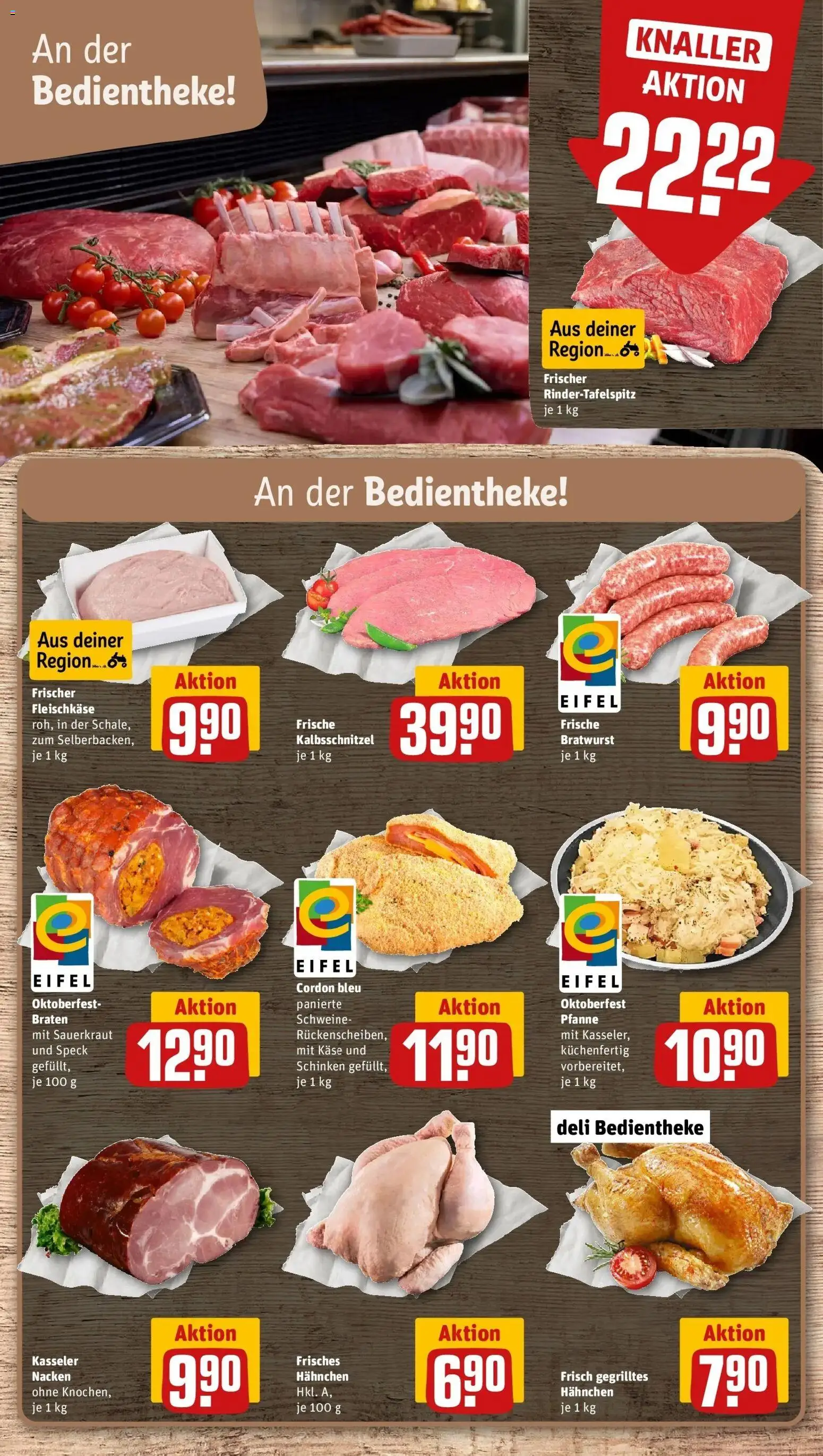 REWE Prospekt ab 21.09.2026 zum Blättern » Angebote | Seite: 14 | Produkte: Hahnchen, Käse, Bratwurst, Schinken
