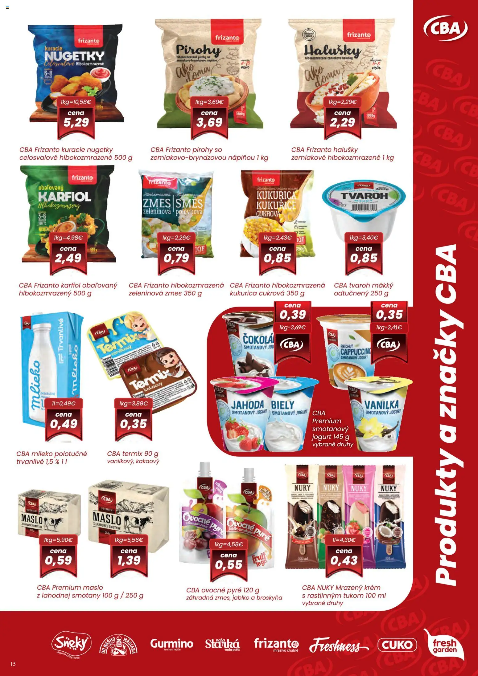 Nové CBA Verex akcie – leták je platný od 02.07.2026 | Strana: 15 | Produkty: Mlieko, Pirohy, Karfiol, Krém