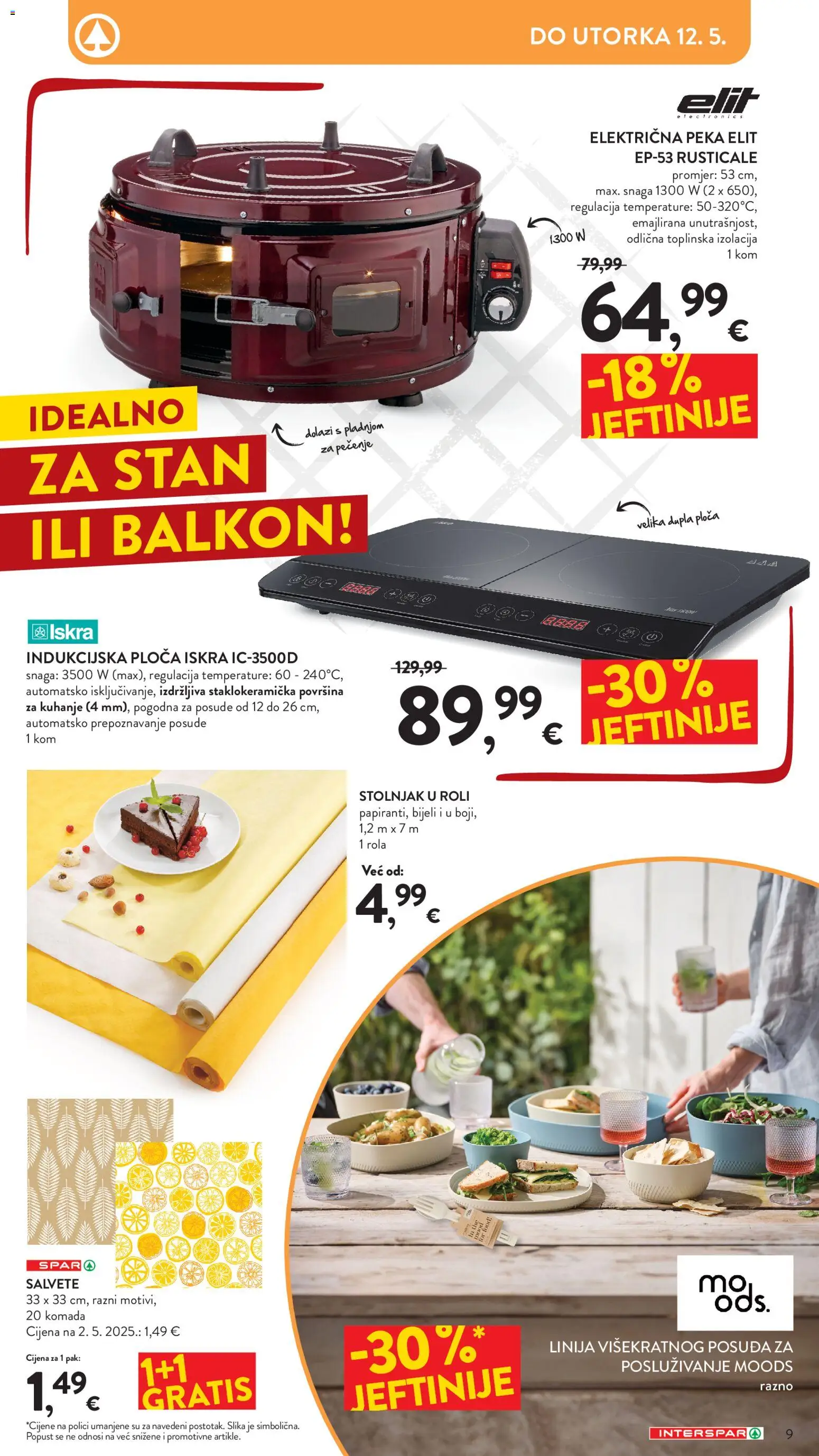 Interspar katalog | vrijedi od 22.04.2026 | Stranica: 9 | Proizvodi: Indukcijska ploča, Salvete, Stolnjak