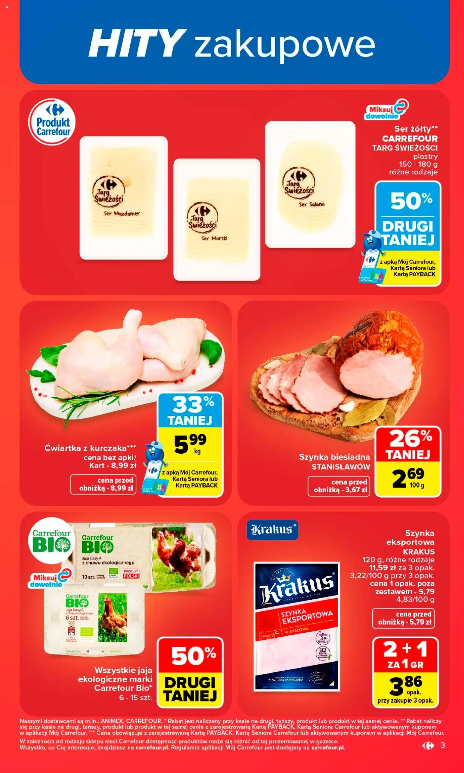 Carrefour gazetka od 10.08.2026 | Strona: 5 | Produkty: Szynka, Salami, Ćwiartka z kurczaka, Jaja