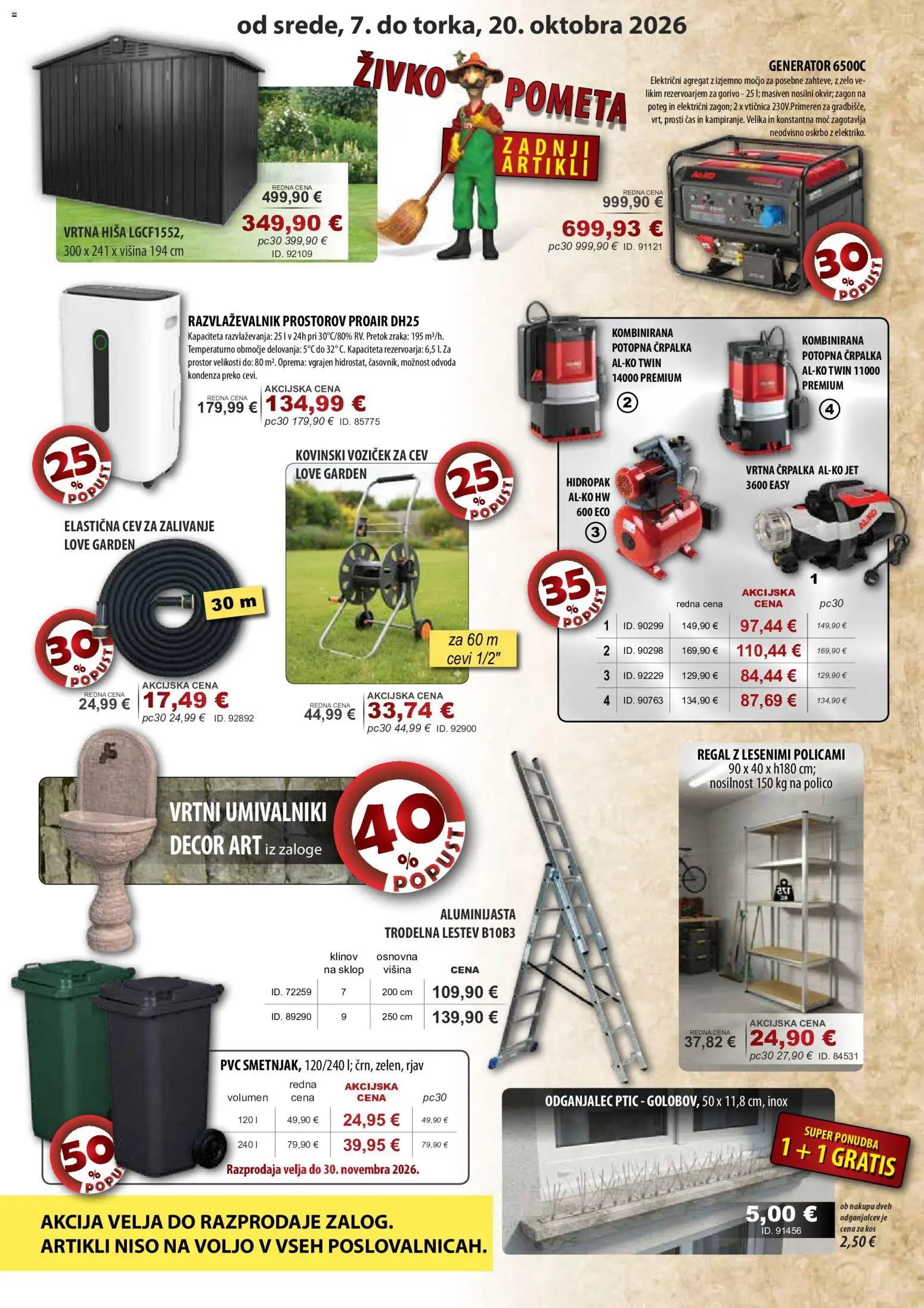 Novi Živex katalog ponudbe – veljaven od 07.10.2026 | Stran: 11 | Izdelki: Črpalka, Vticnica, Regal, Generator