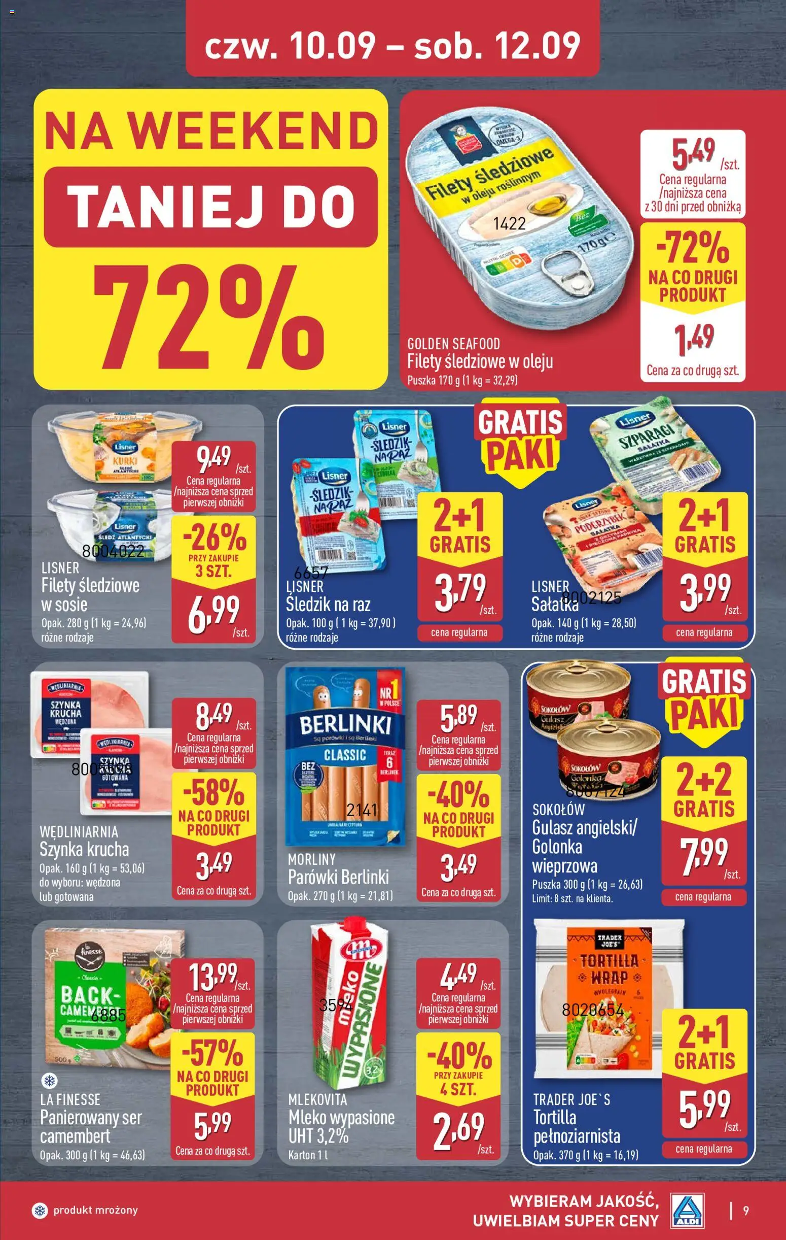 Aldi gazetka - Oferta weekendowa od 10.09.2026 | Strona: 9 | Produkty: Golonka, Parówki, Tortilla, Ser