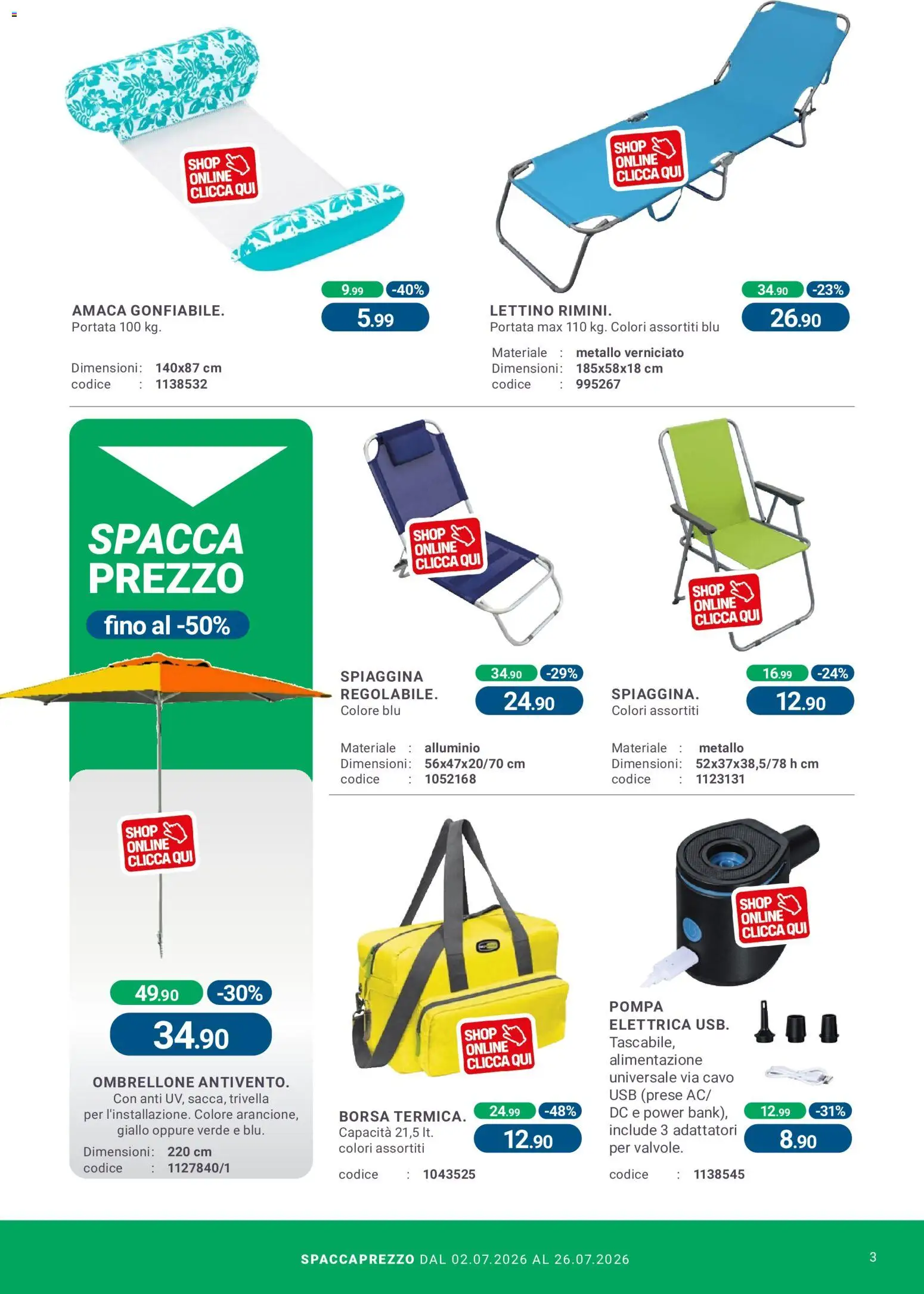 Volantino CFadda del 02/07/2026 | Pagina: 3 | Prodotti: Amaca, Cavo, Borsa, Alluminio