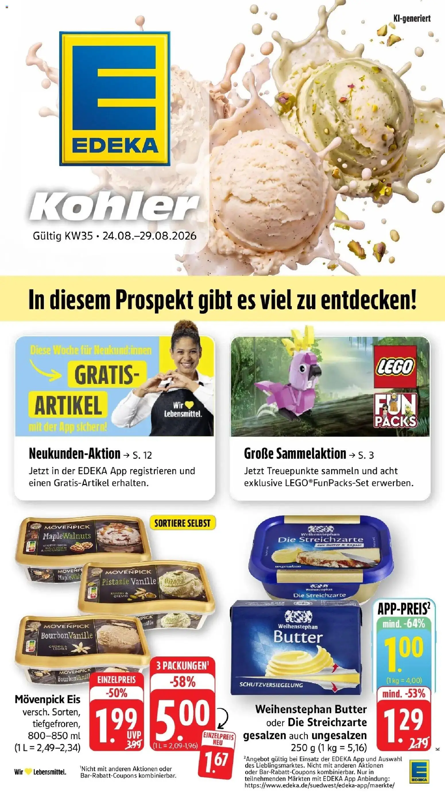 Edeka Prospekt Kehl (ab 24.08.2026) » Angebote Online | Seite: 1 | Produkte: Butter, Rapsöl, Vanille, Movenpick eis