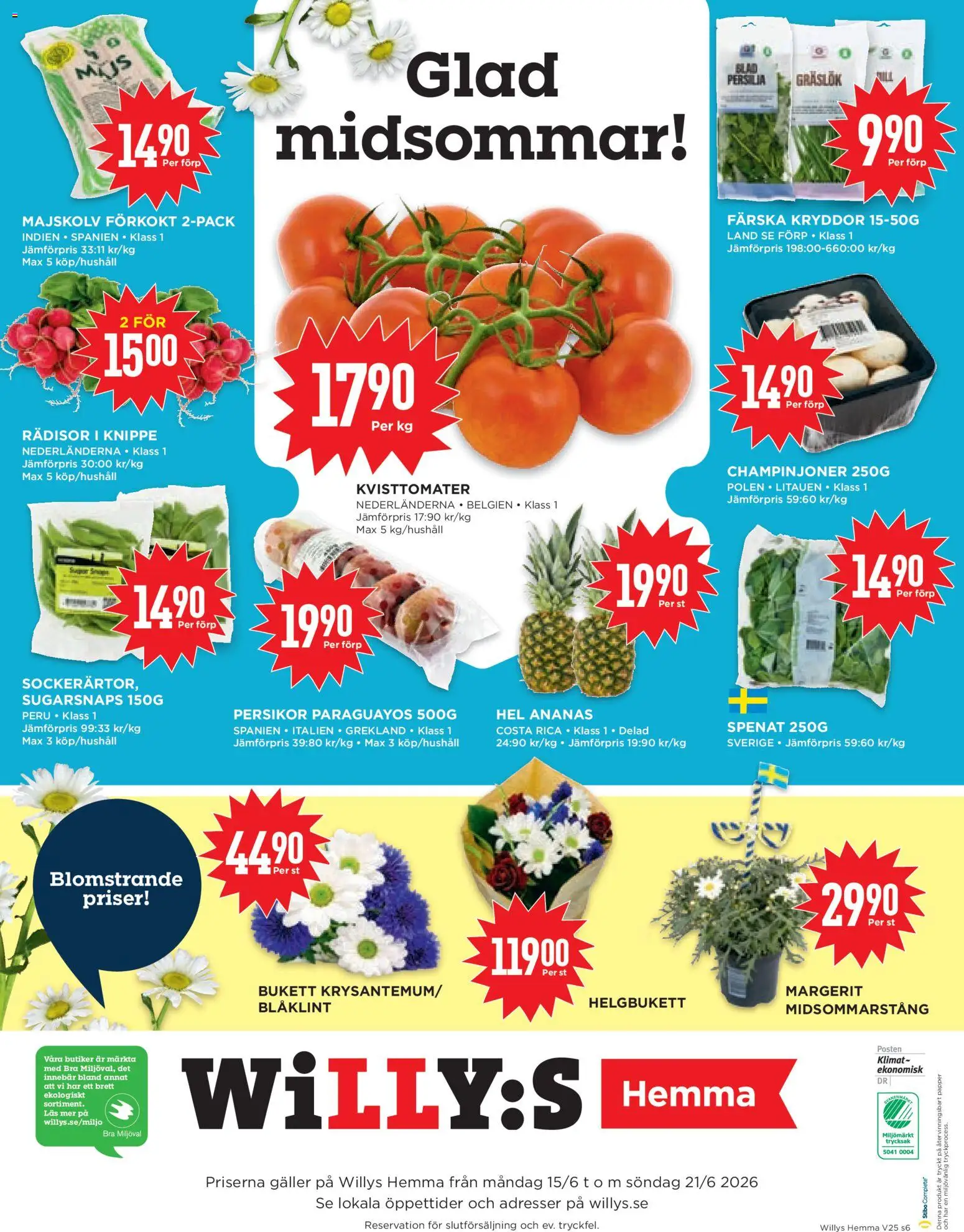 Willys reklamblad aktuell från 15.06.2026 | Sida: 6 | Produkter: Spenat, Champinjoner, Papper, Ananas