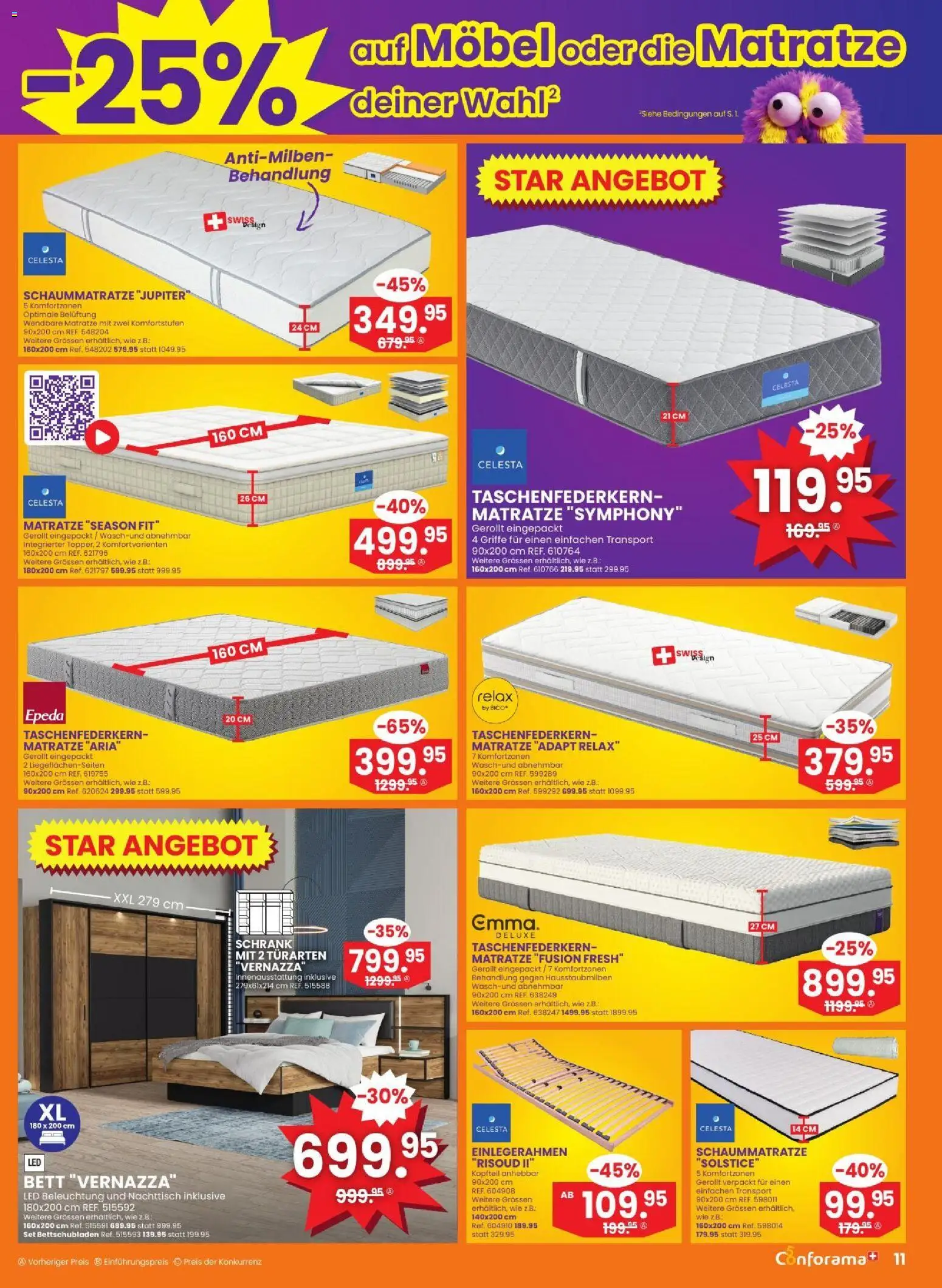 Conforama aktionen – gültig ab 28.10.2026 | Seite: 11 | Produkte: Matratze, Nachttisch, Schrank, Bett