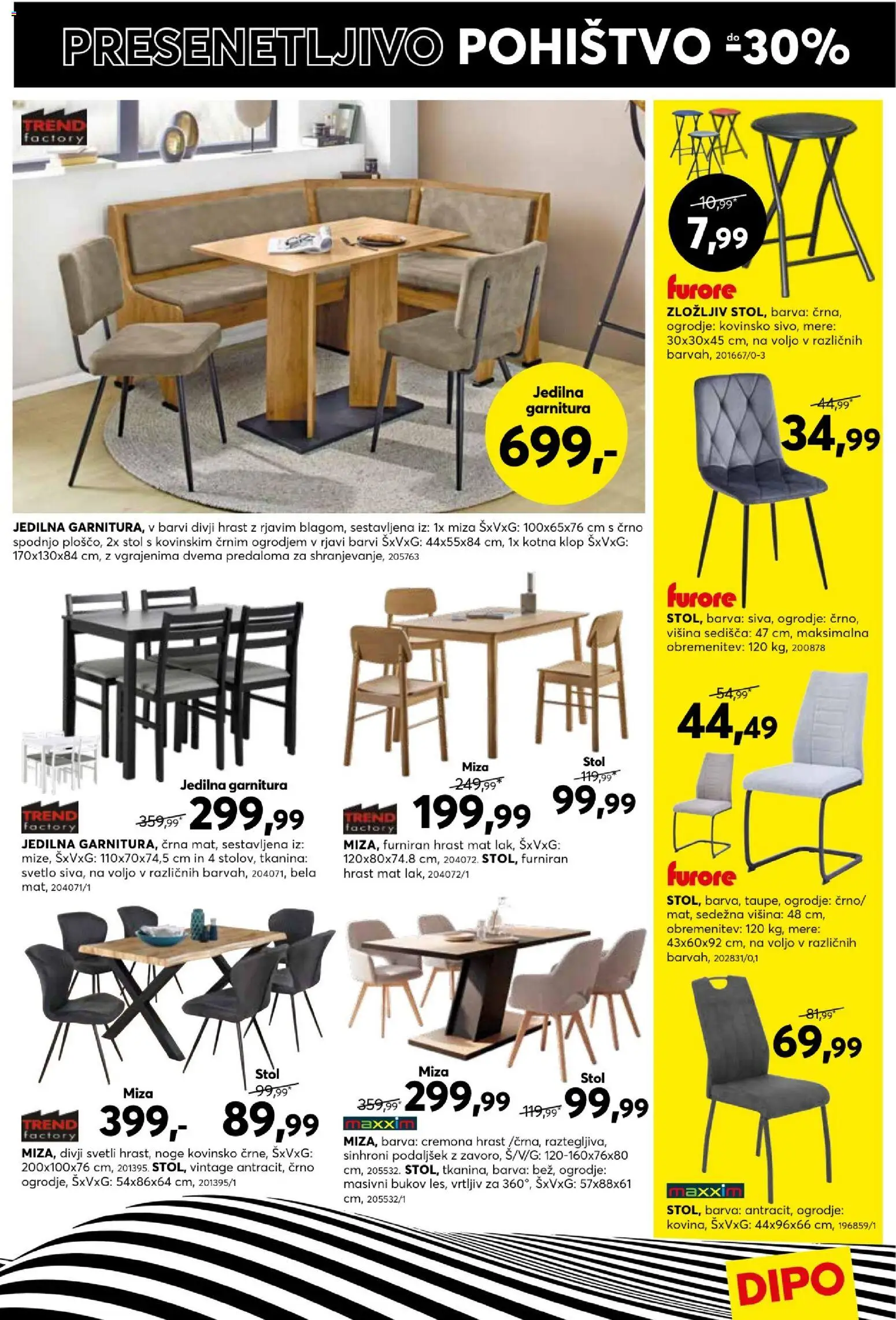 Novi Dipo katalog ponudbe – veljaven od 13.10.2026 | Stran: 7 | Izdelki: Pohištvo, Miza, Stol, Barva