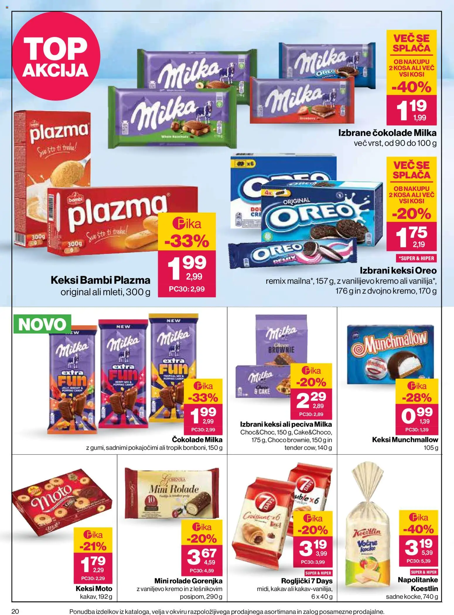 Novi Mercator katalog ponudbe – veljaven od 30.07.2026 | Stran: 20 | Izdelki: Napolitanke, Keksi, Rogljički, Cokolada