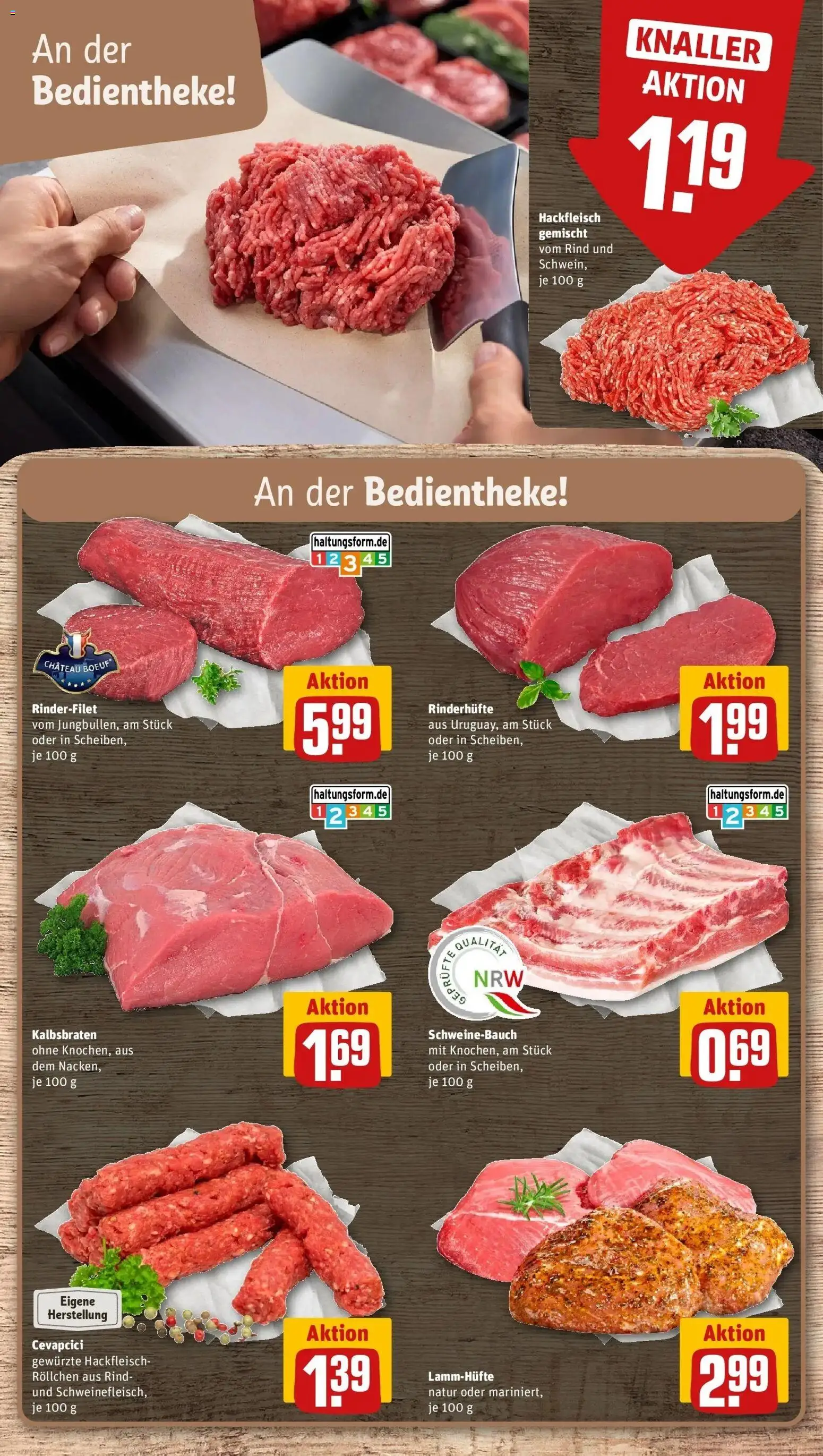 REWE Prospekt ab 28.09.2026 zum Blättern » Angebote | Seite: 16 | Produkte: Rinderfilet, Schweinebauch, Cevapcici, Hackfleisch