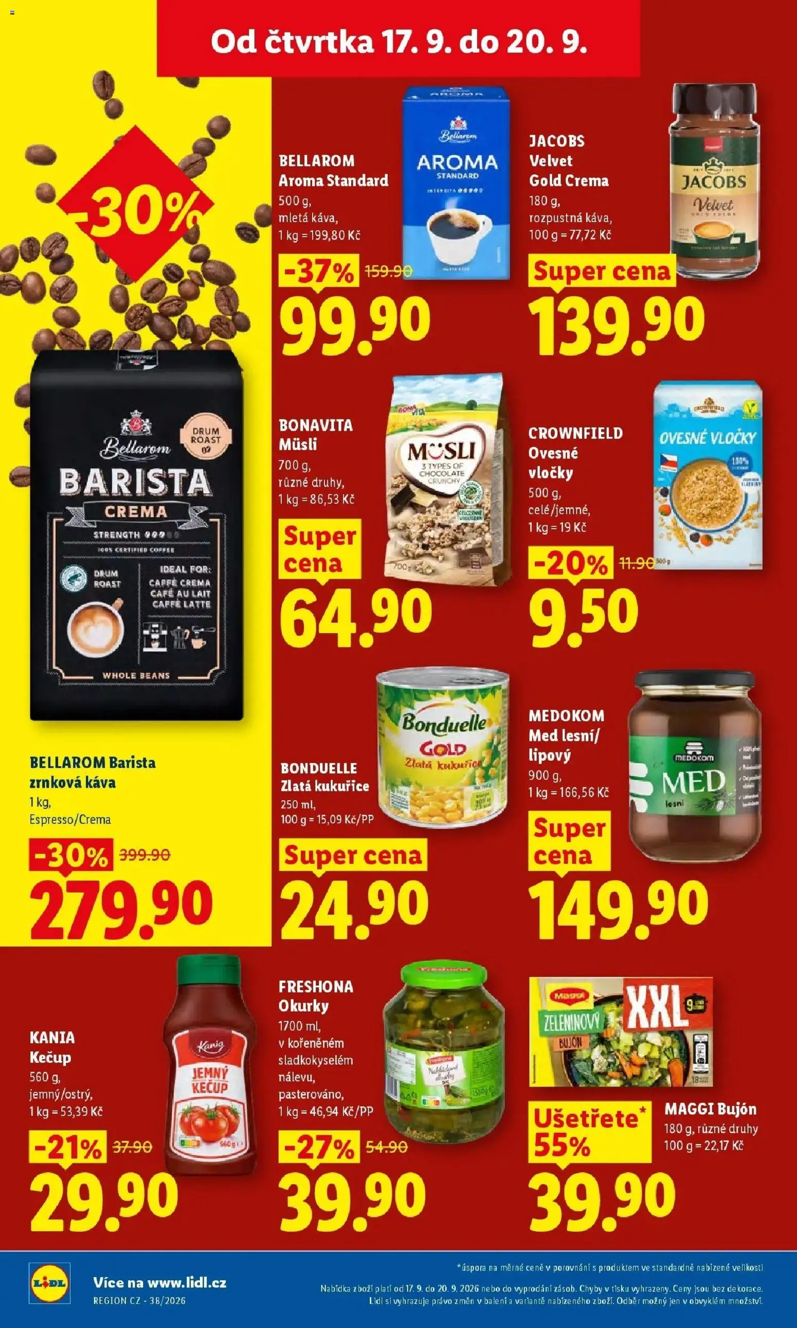 Lidl leták od 17.09.2026 - Nový akční leták | Strana: 20 | Produkty: Kečup, Med, Okurky, Zrnková káva