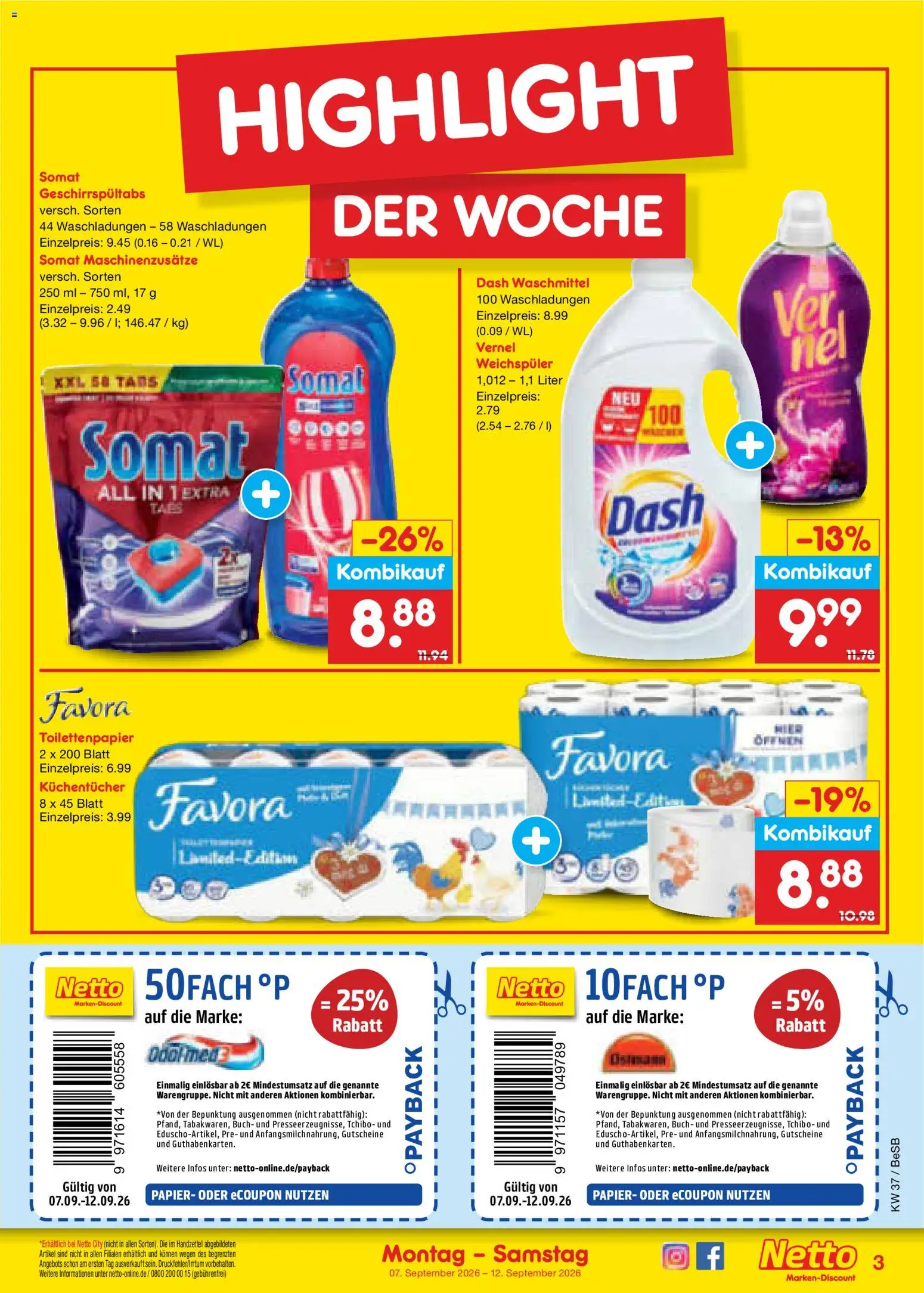 Netto Marken-Discount Prospekt – gültig ab 07.09.2026 | Seite: 5 | Produkte: Weichspüler, Waschmittel, Vernel, Toilettenpapier