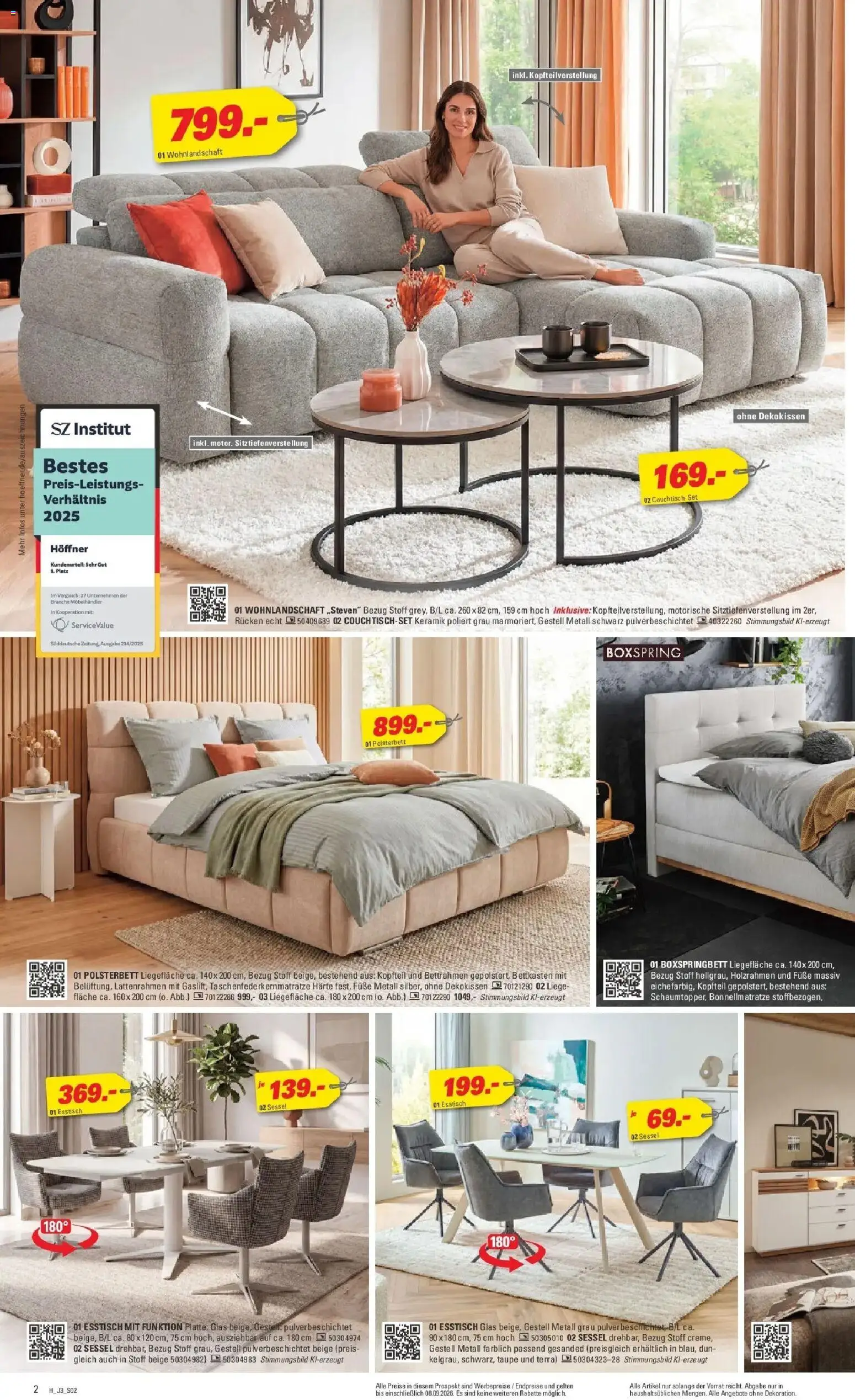 Höffner Prospekt Erfurt-Waltersleben (ab 26.08.2026) zum Blättern | Seite: 2 | Produkte: Wohnlandschaft, Sessel, Boxspringbett, Polsterbett