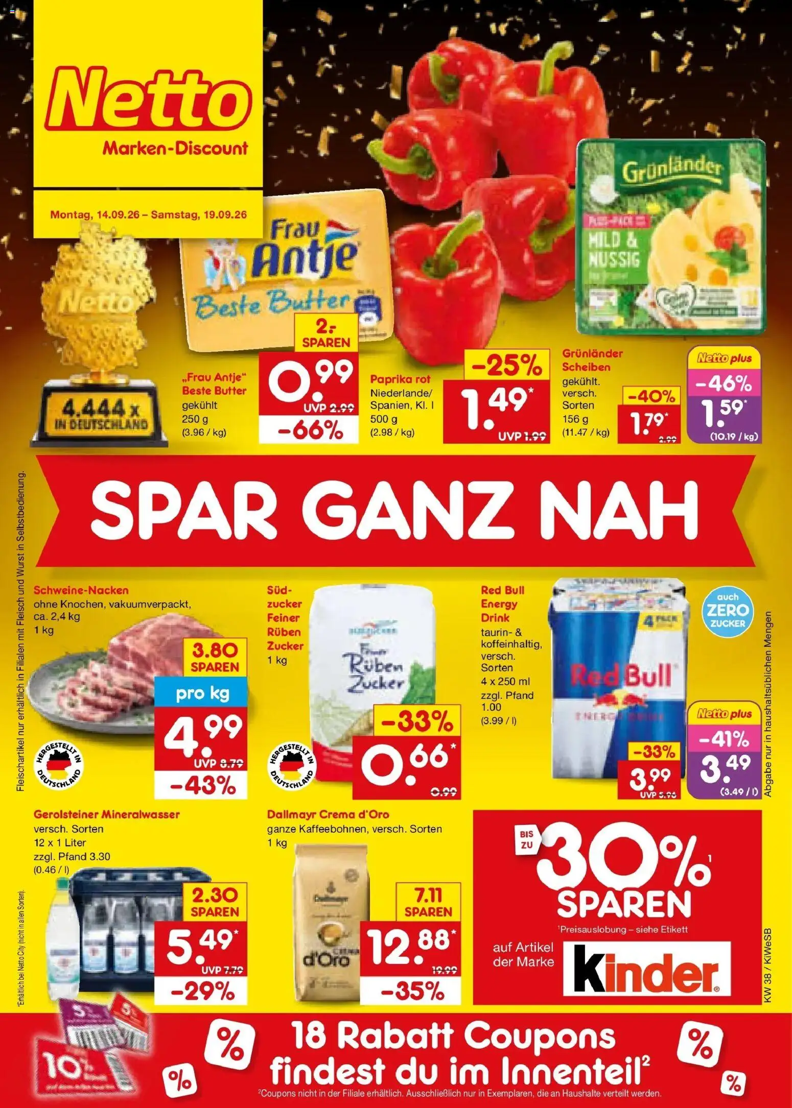 Netto Marken-Discount Prospekt Bad Friedrichshall – gültig ab 14.09.2026 | Seite: 1 | Produkte: Red bull, Paprika, Zucker, Wurst