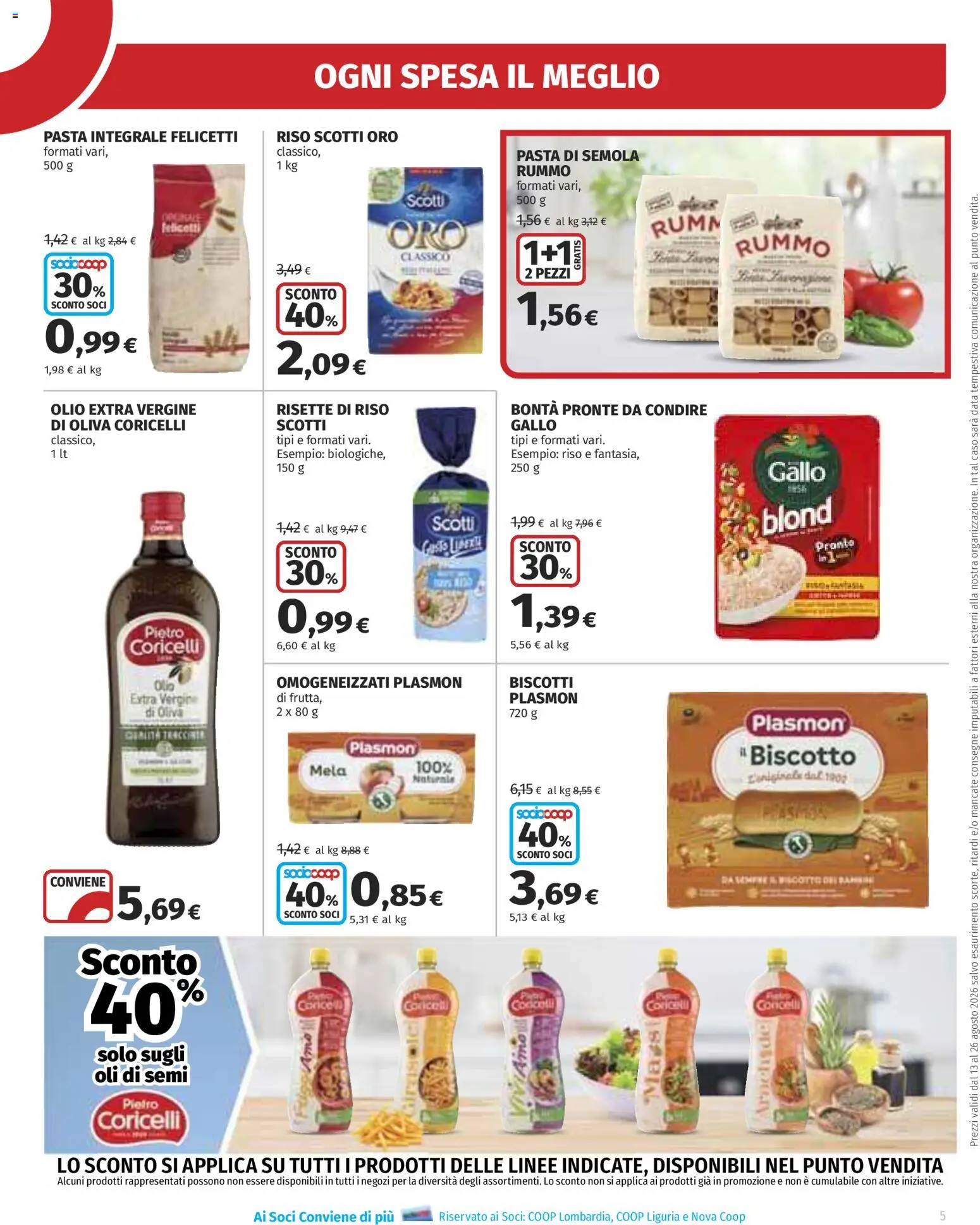 Volantino Ipercoop del 13/08/2026 | Pagina: 5 | Prodotti: Riso, Rummo, Pasta, Semola