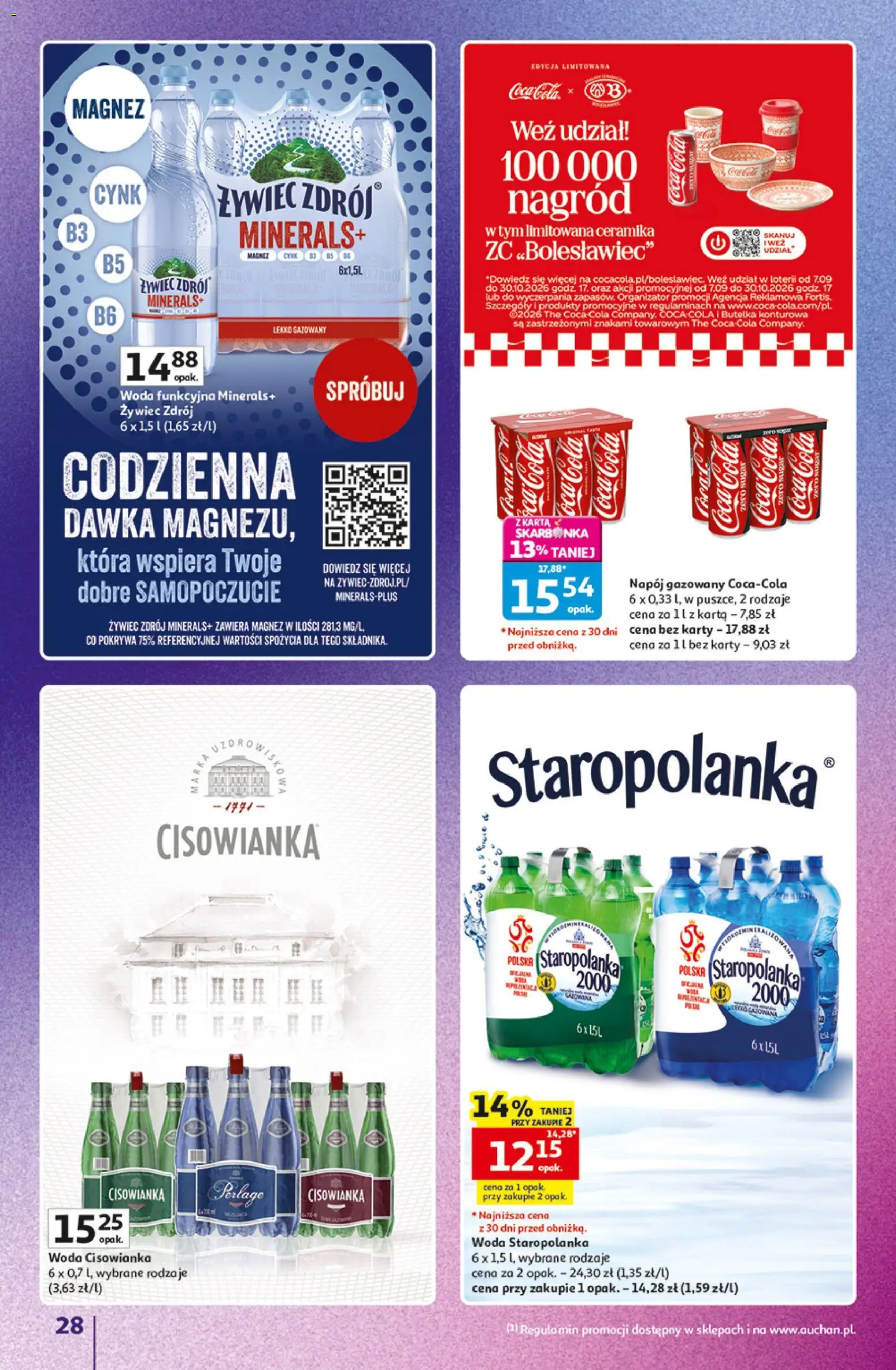 Auchan gazetka - 30 Lat Hipermarket Znane marki od 03.09.2026 | Strona: 28 | Produkty: Karta, Cisowianka, Staropolanka 2000, Woda