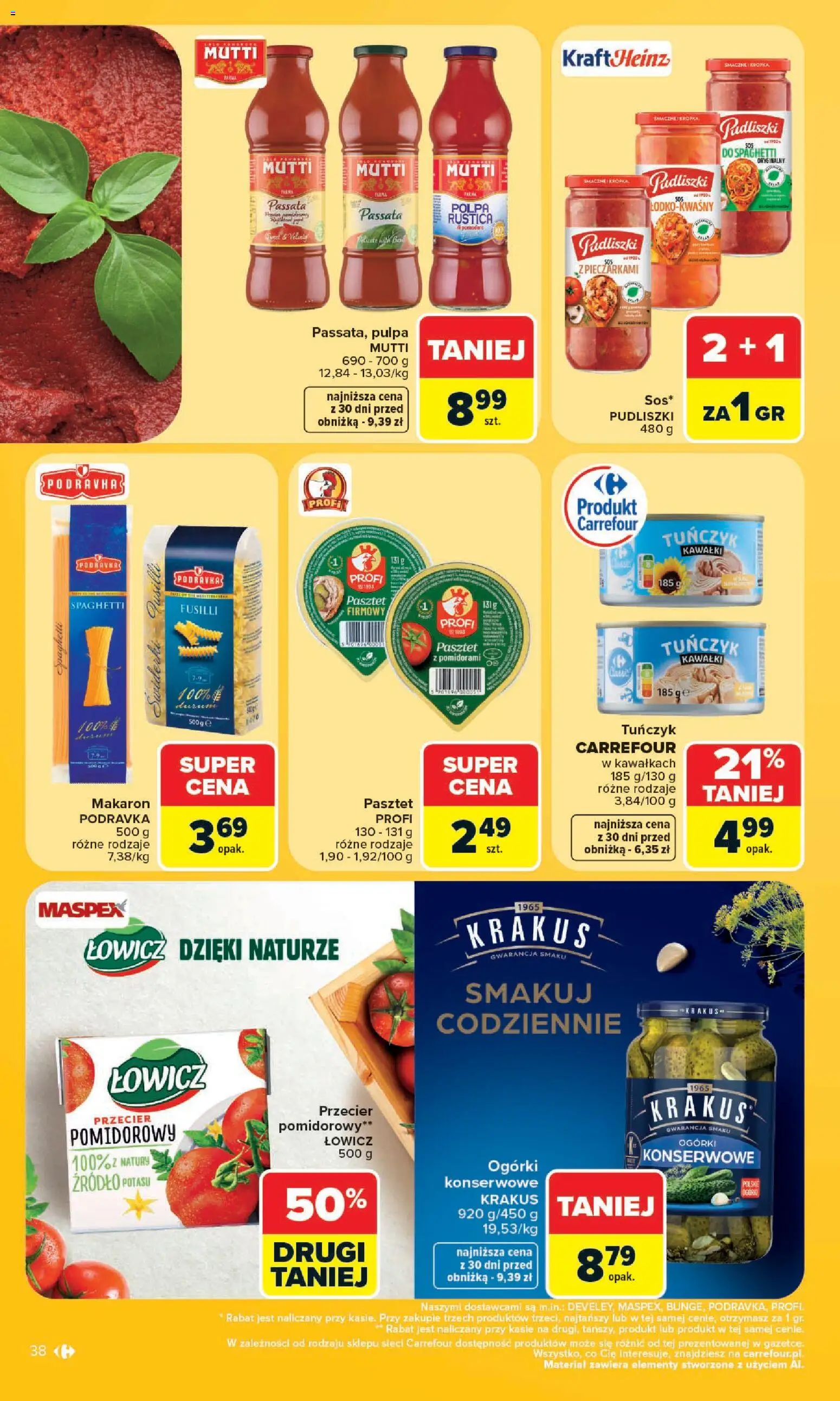 Carrefour gazetka od 13.07.2026 | Strona: 40 | Produkty: Przecier pomidorowy, Tuńczyk, Ogórki, Ogórki konserwowe