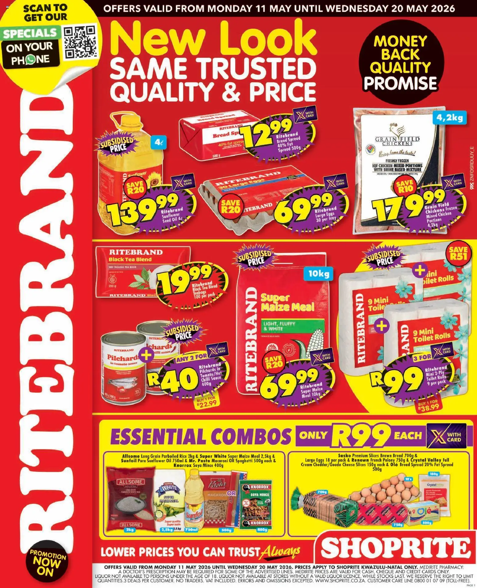 New Shoprite catalogue – valid from 11.05.2026 | Page: 1 | Products: Pilchards, Tray, Sauce, Toilet paper