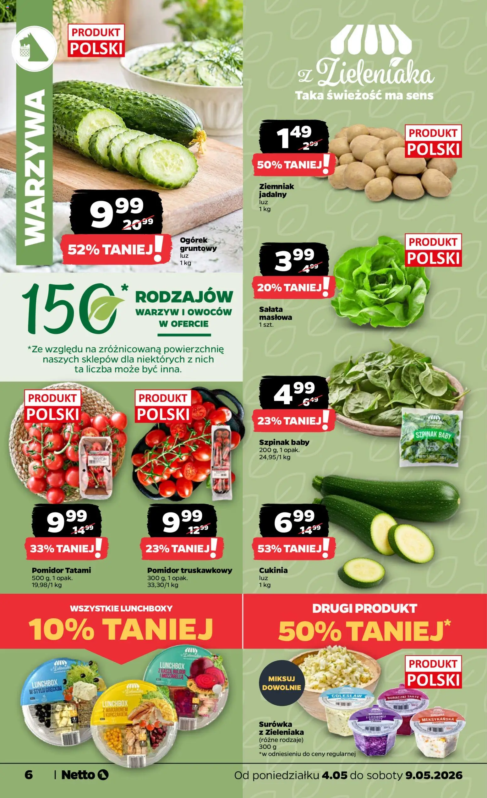 Netto gazetka od poniedziałku spożywcza od 04.05.2026 | Strona: 6 | Produkty: Kasza, Cukinia, Szpinak, Warzywa