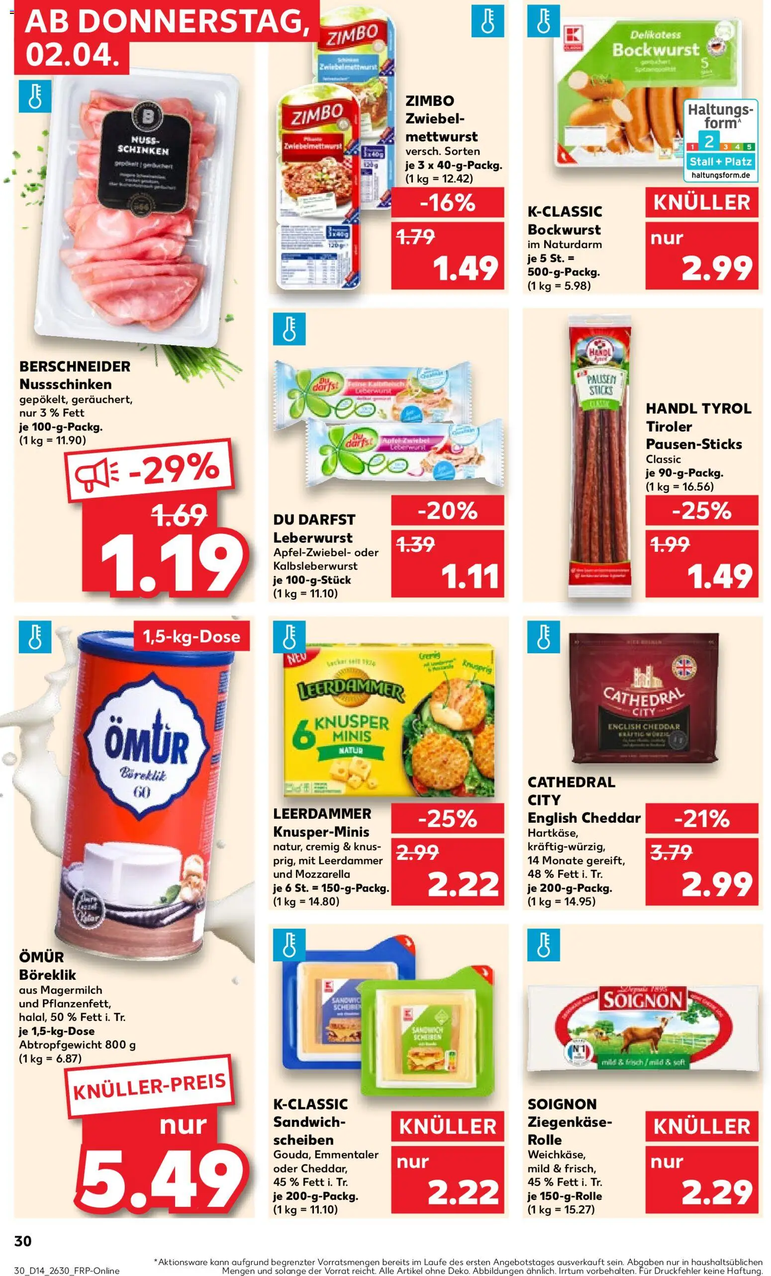 Kaufland Prospekt Rostock	 – gültig ab 02.04.2026 | Seite: 28 | Produkte: Bockwurst, Mozzarella, Ziegenkäse, Leerdammer