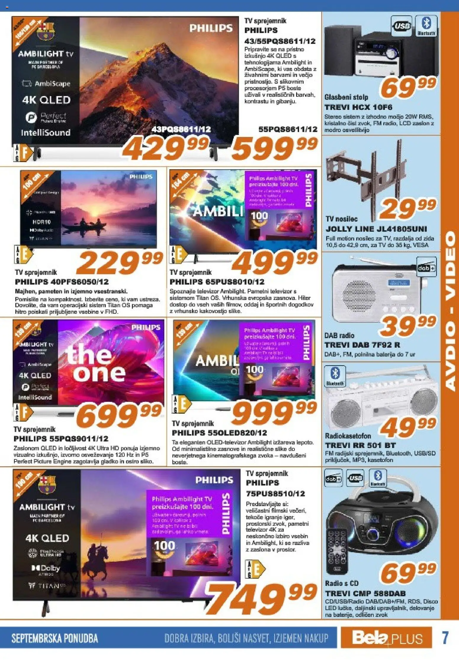 Novi Bela plus katalog ponudbe – veljaven od 16.09.2026 | Stran: 7 | Izdelki: Televizor, Video, Radio, Usb