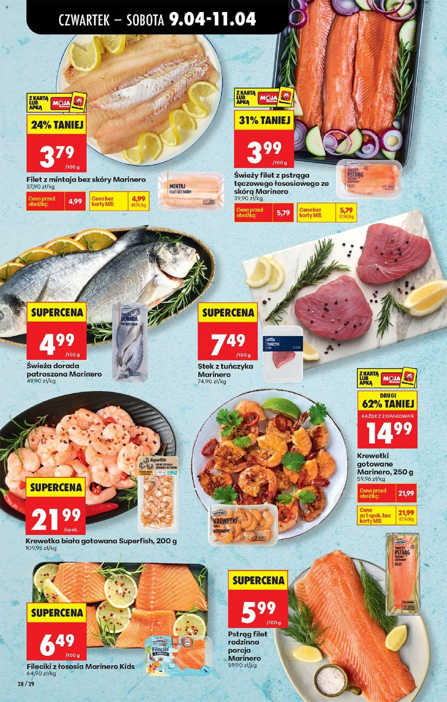 Biedronka gazetka od czwartku od 09.04.2026 | Strona: 40 | Produkty: Karta, Stek z tuńczyka, Pstrąg, Dorada