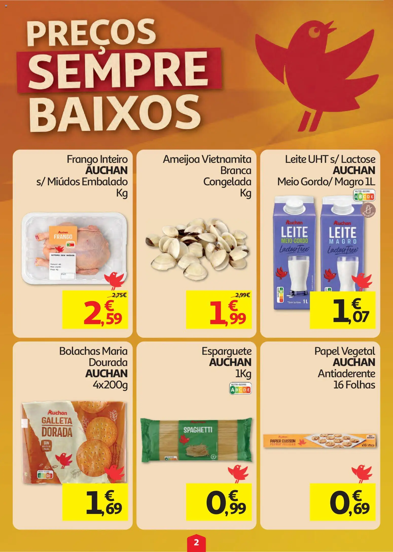 Auchan folheto │ válido de 08/10/2026 | Página: 2 | Produtos: Frango, Bolachas, Leite UHT, Leite