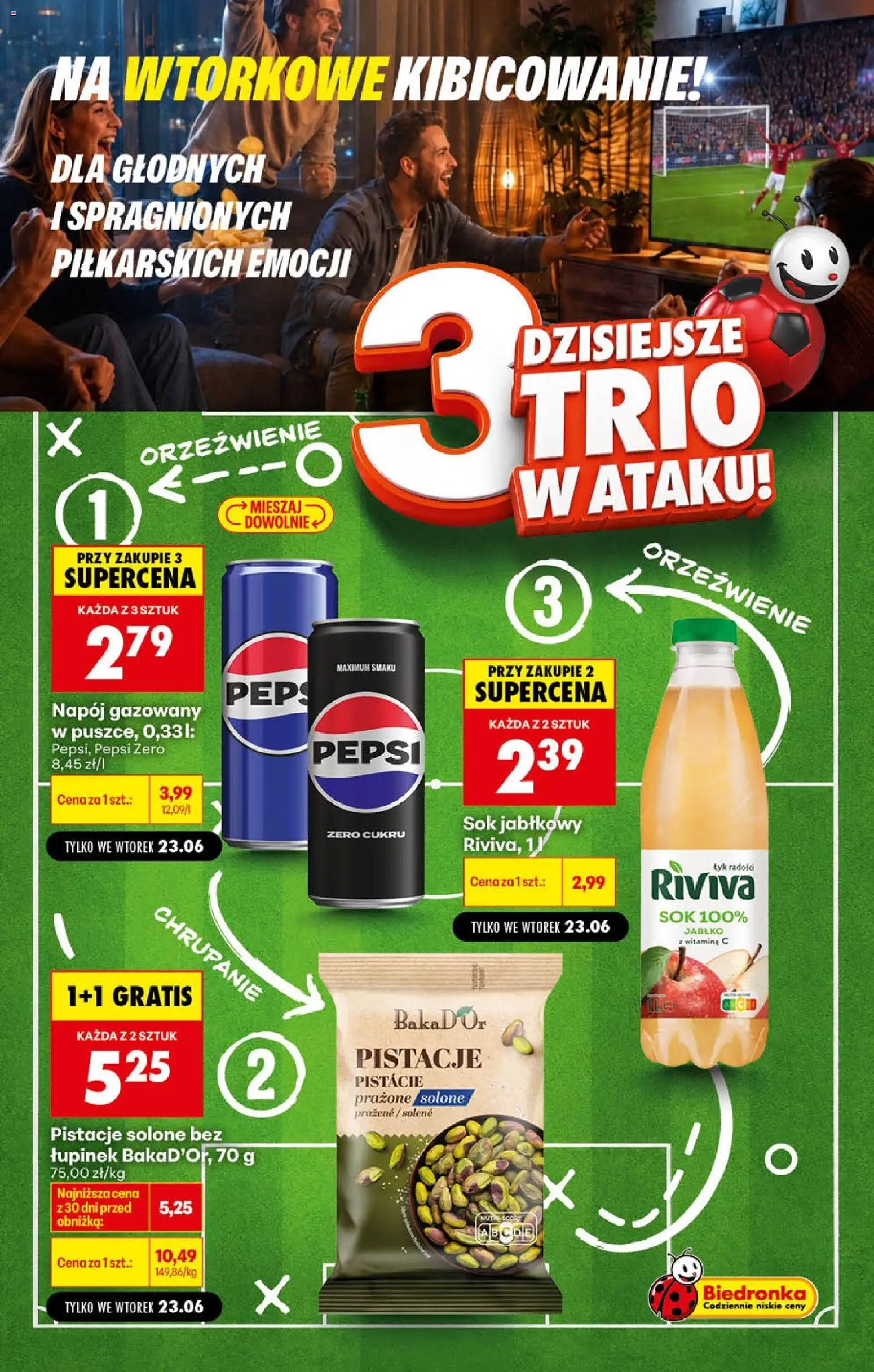 Biedronka gazetka - Football od 23.06.2026 | Strona: 1 | Produkty: Sok jabłkowy, Pepsi, Sok