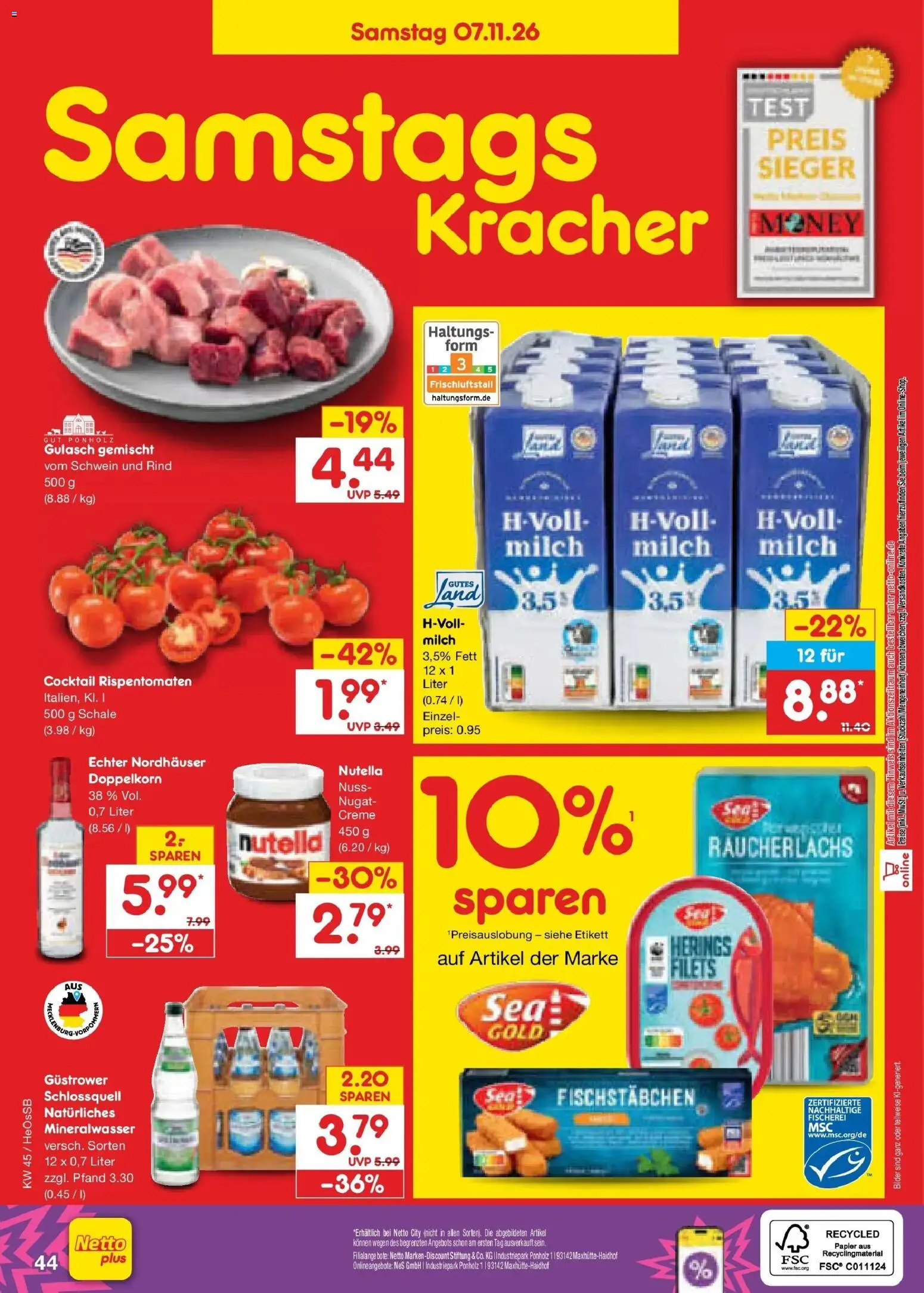 Netto Marken-Discount Prospekt Rostock (ab 02.11.2026) » Angebote | Seite: 64 | Produkte: Milch, Mineralwasser, Creme, Gulasch