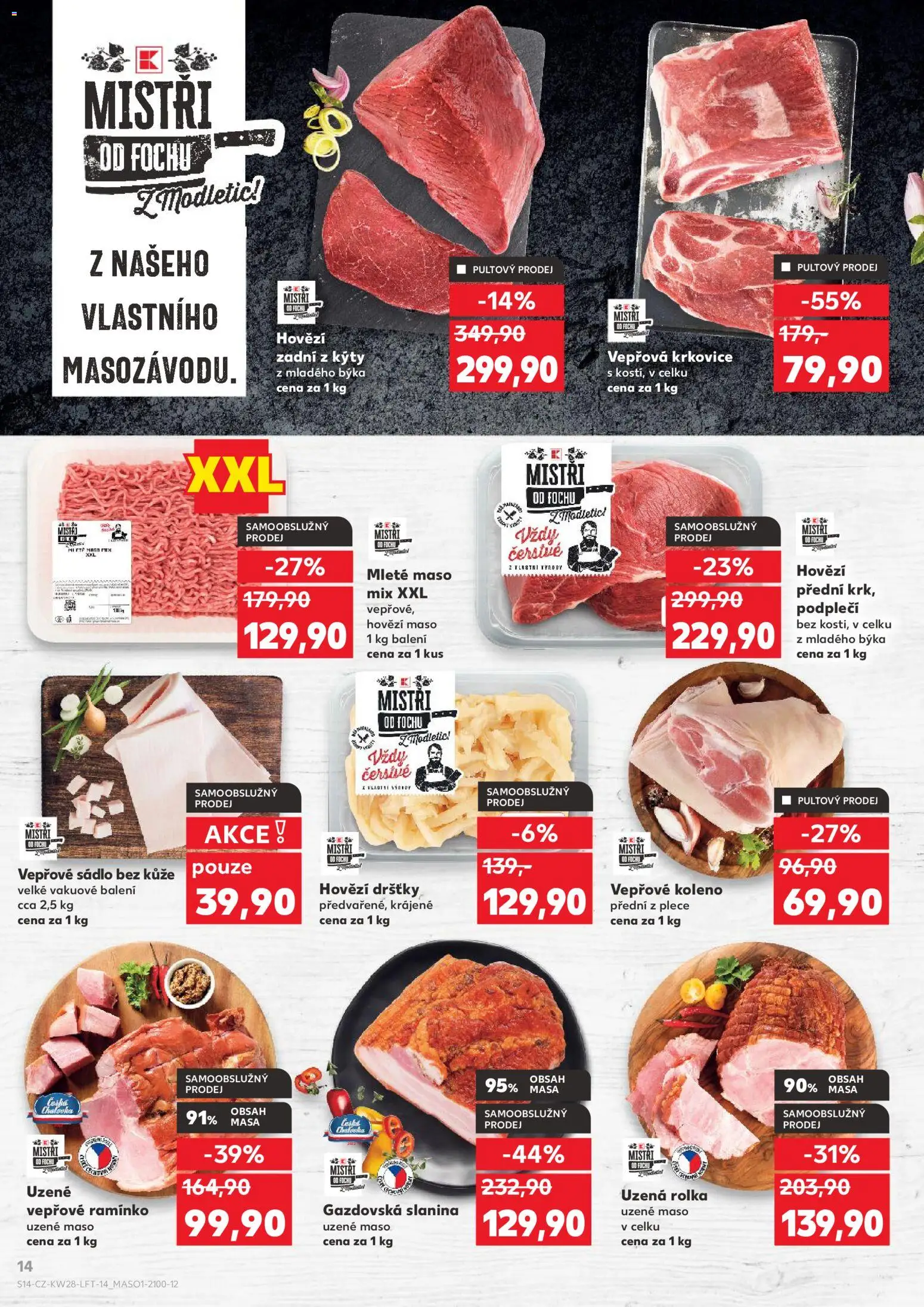 Kaufland leták - Plzeň Bory od 08.07.2026 | Strana: 14 | Produkty: Uzené vepřové ramínko, Mleté maso, Maso, Slanina