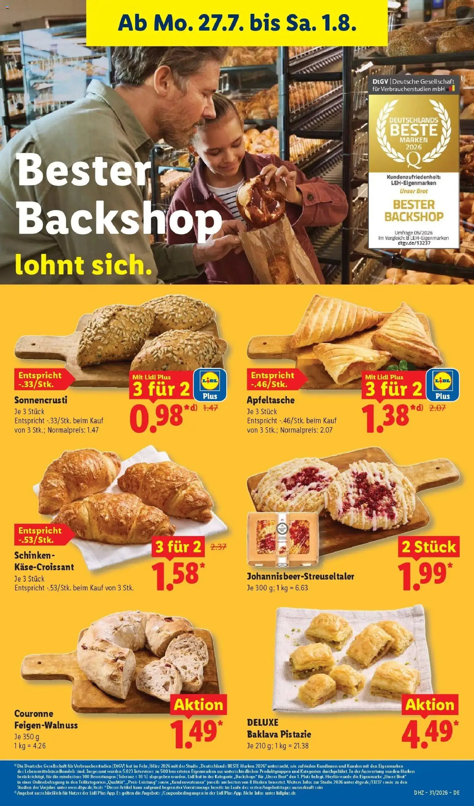 Lidl Prospekt Plettenberg – gültig ab 27.07.2026 | Seite: 13 | Produkte: Apple, Croissant, Brot, Schinken