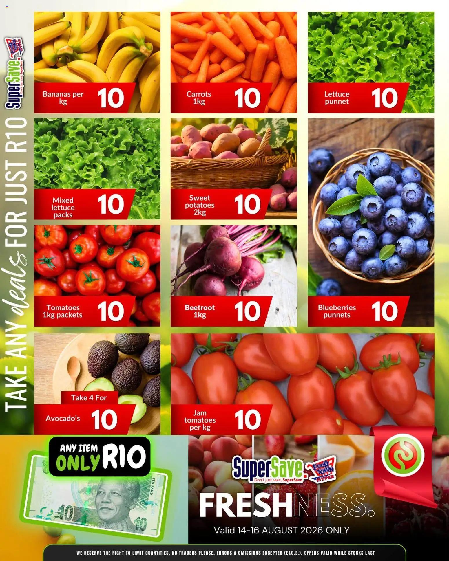 New Super Save catalogue – valid from 14/08/2026 | Page: 4 | Products: Blueberries, Bananas, Potatoes, Lettuce
