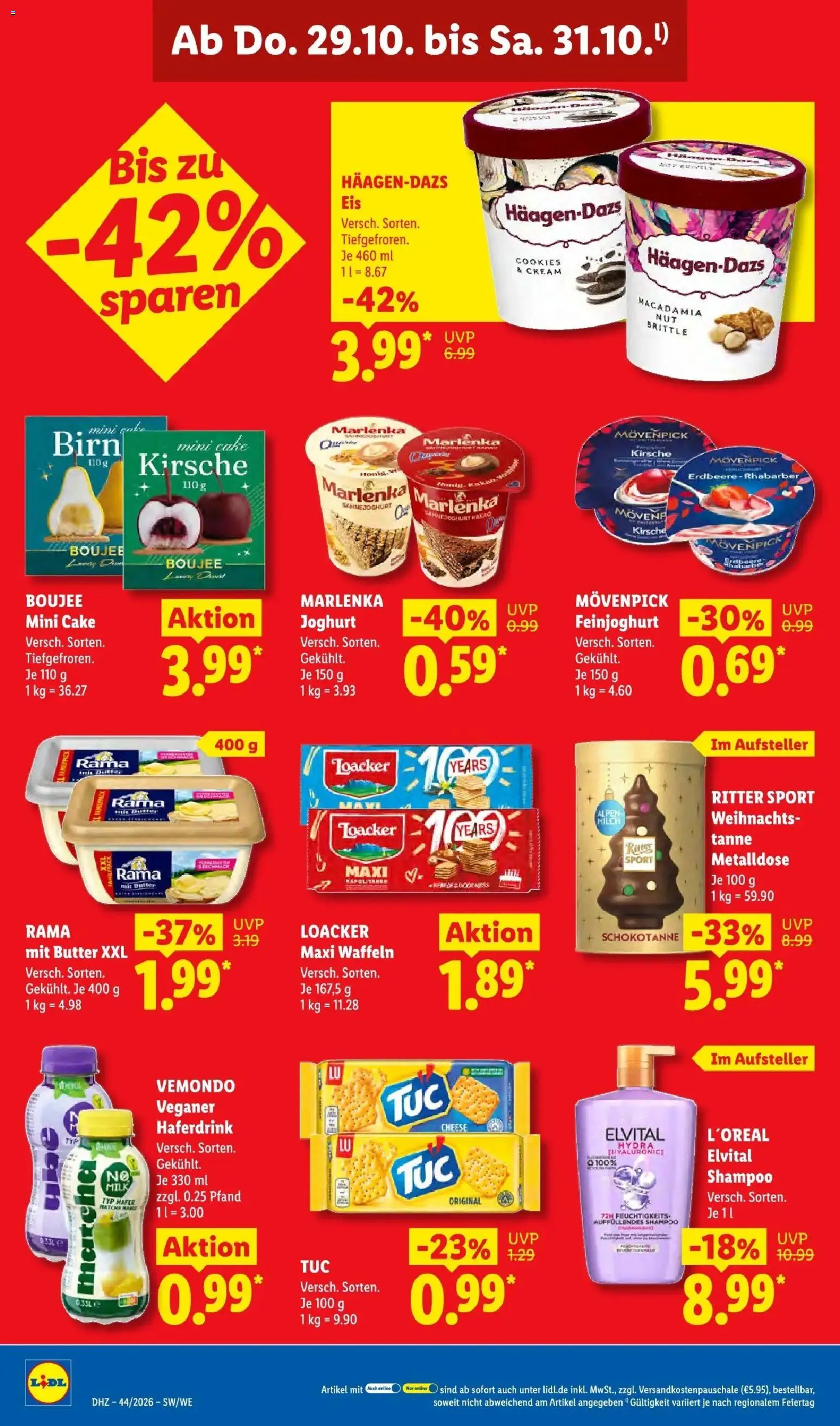 Lidl Prospekt Ehringshausen (ab 26.10.2026) zum Blättern » Angebote | Seite: 66 | Produkte: Rama, Butter, Ritter sport, Waffeln