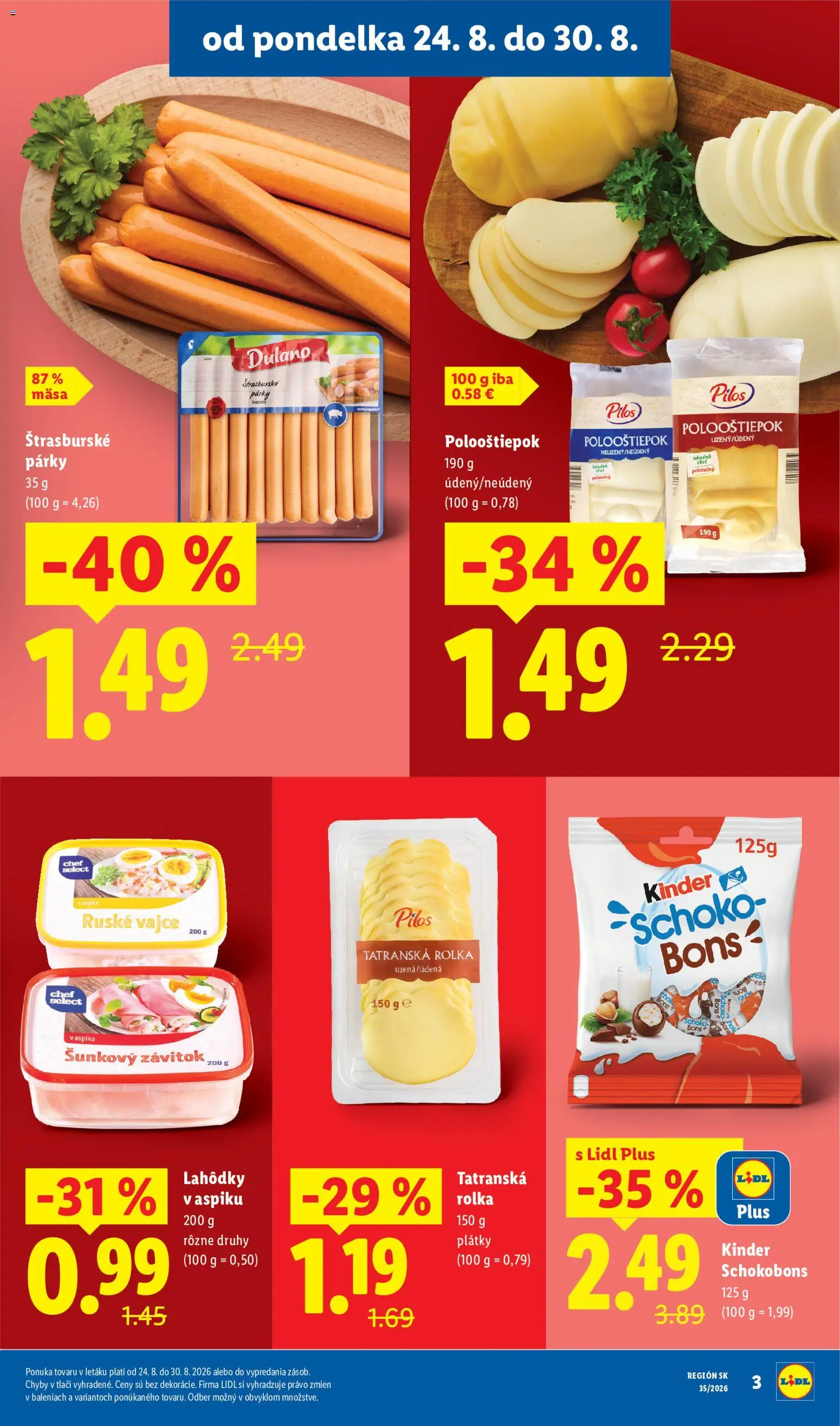 Nové Lidl akcie – leták je platný od 24.08.2026 | Strana: 3 | Produkty: Kinder, Párky