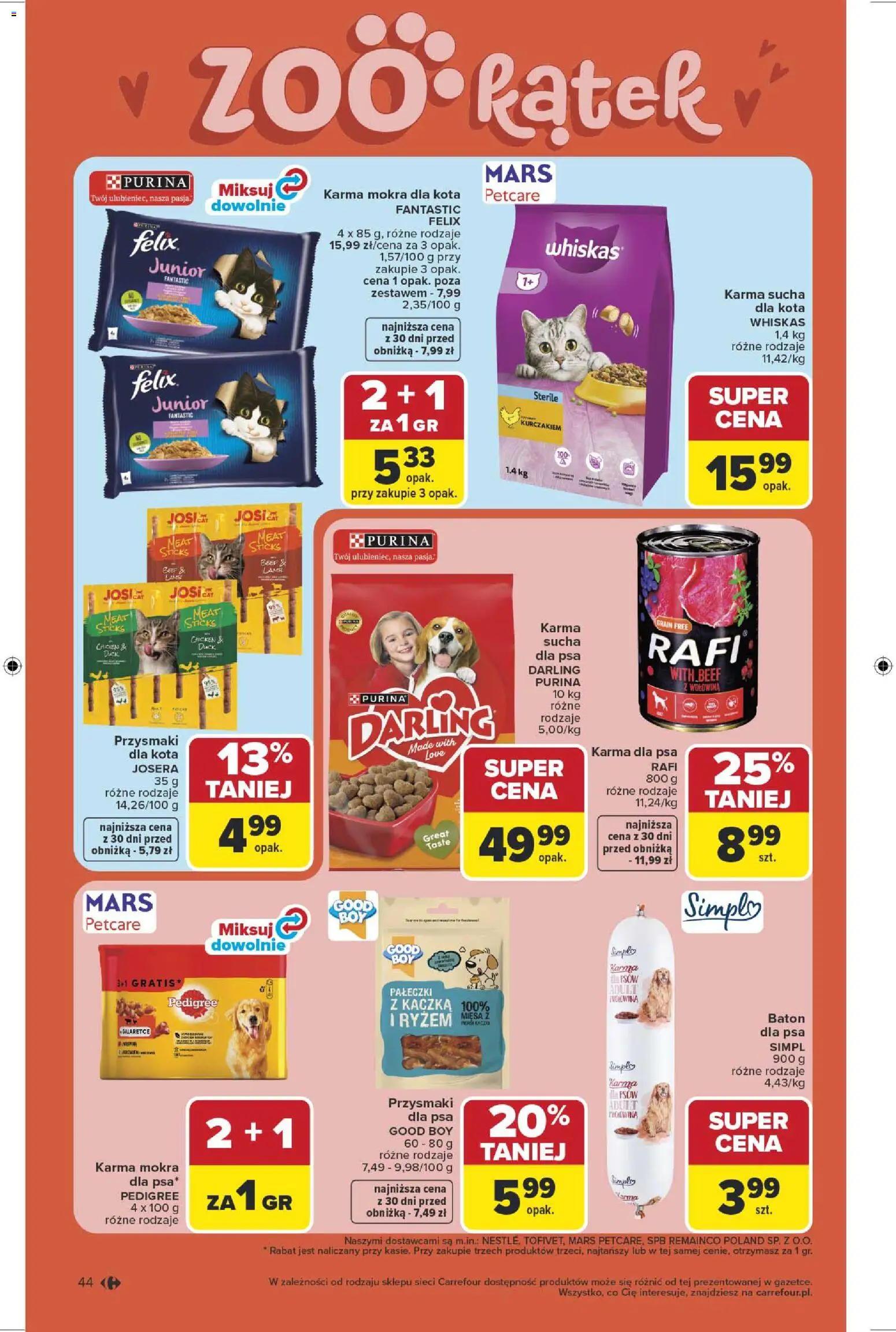 Carrefour gazetka od 13.04.2026 | Strona: 46 | Produkty: Karma mokra dla kota, Kaczka, Baton, Karma dla psa