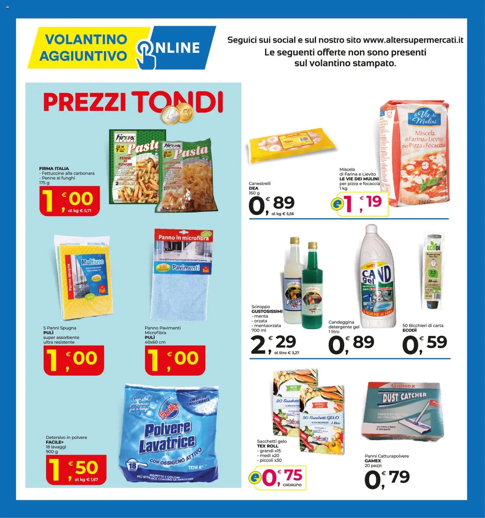 Volantino Alter Discount del 23/07/2026 | Pagina: 14 | Prodotti: Spugna, Detersivo in polvere, Candeggina, Pasta