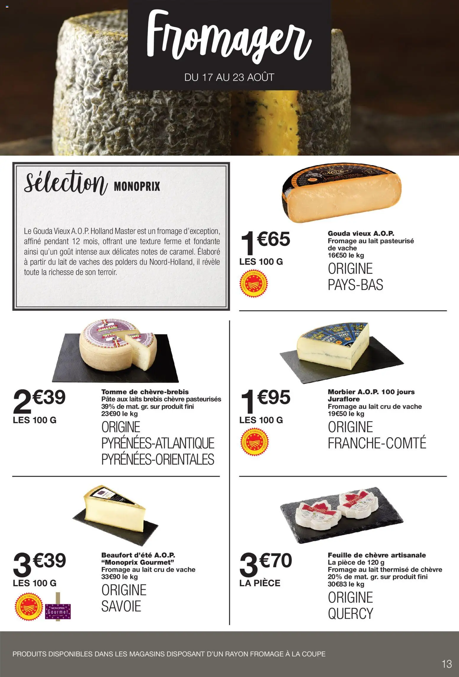 {H1} | Page: 13 | Produits: Beaufort, Morbier, Lait, Gouda