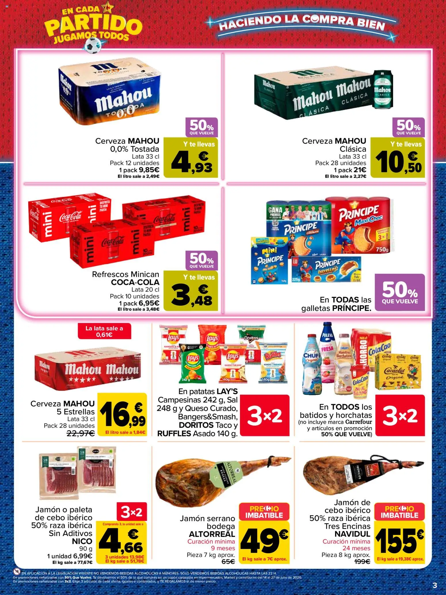 Carrefour Precio Imbatible │ válido desde el 03/07/2026 | Página: 3 | Productos: Jamón, Cerveza, Té, Galletas