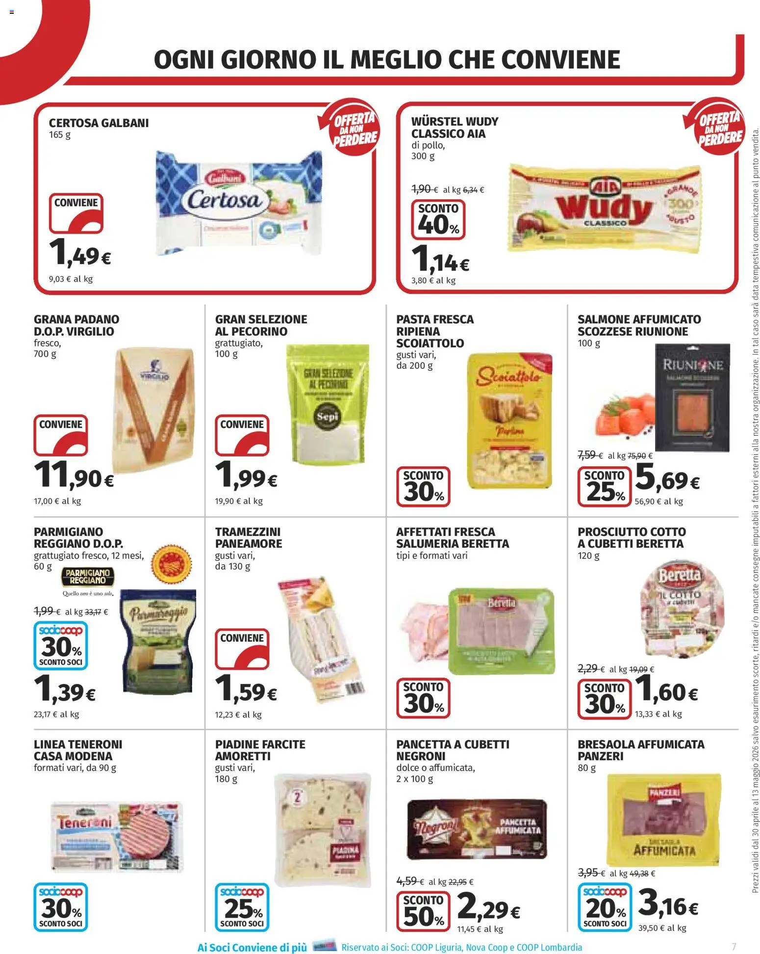 Volantino COOP del 30.04.2026 | Pagina: 7 | Prodotti: Salmone, Pasta, Wurstel, Data