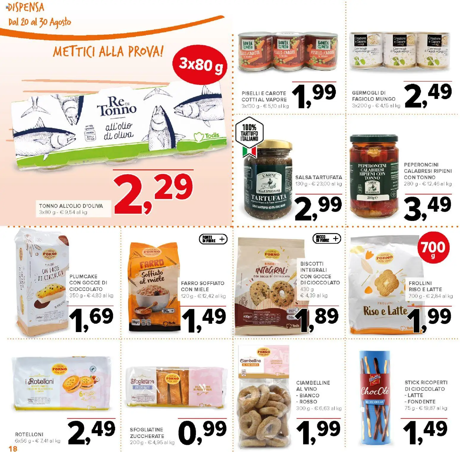 Volantino Todis del 20/08/2026 | Pagina: 18 | Prodotti: Cioccolato, Fagioli, Salsa, Specialità